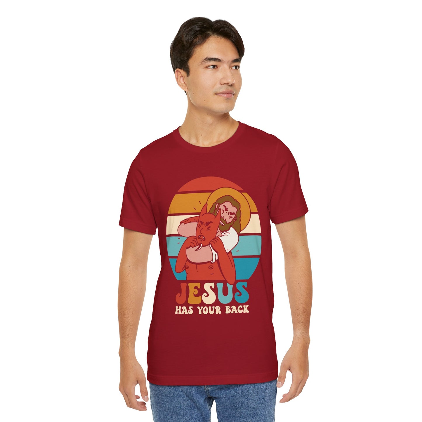 Hey Devil Jesus Has Your Back T-Shirt, Funny Christian Retro Halloween Tee