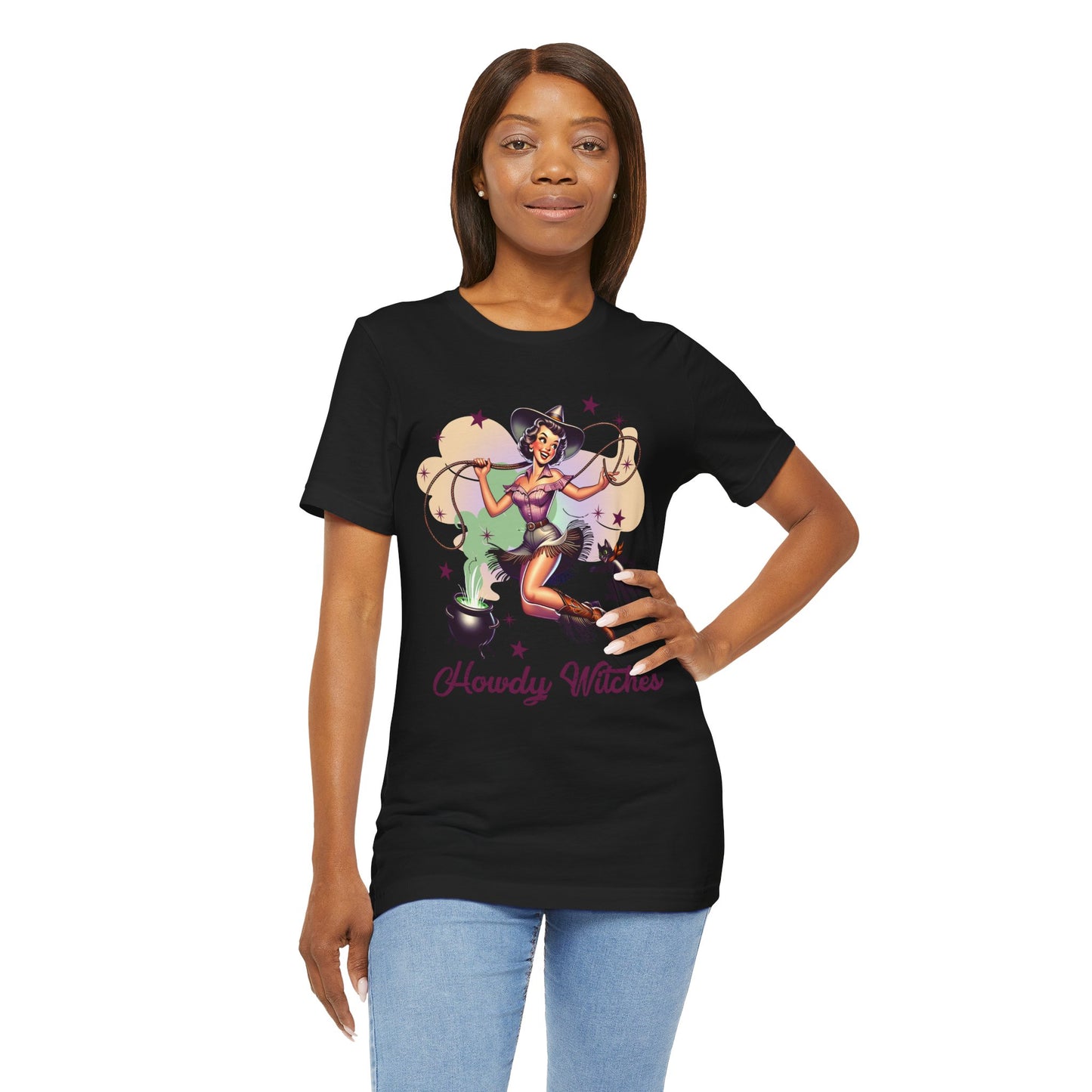 Howdy Witches Cowgirl Halloween Rodeo Western Black Cat T-Shirt
