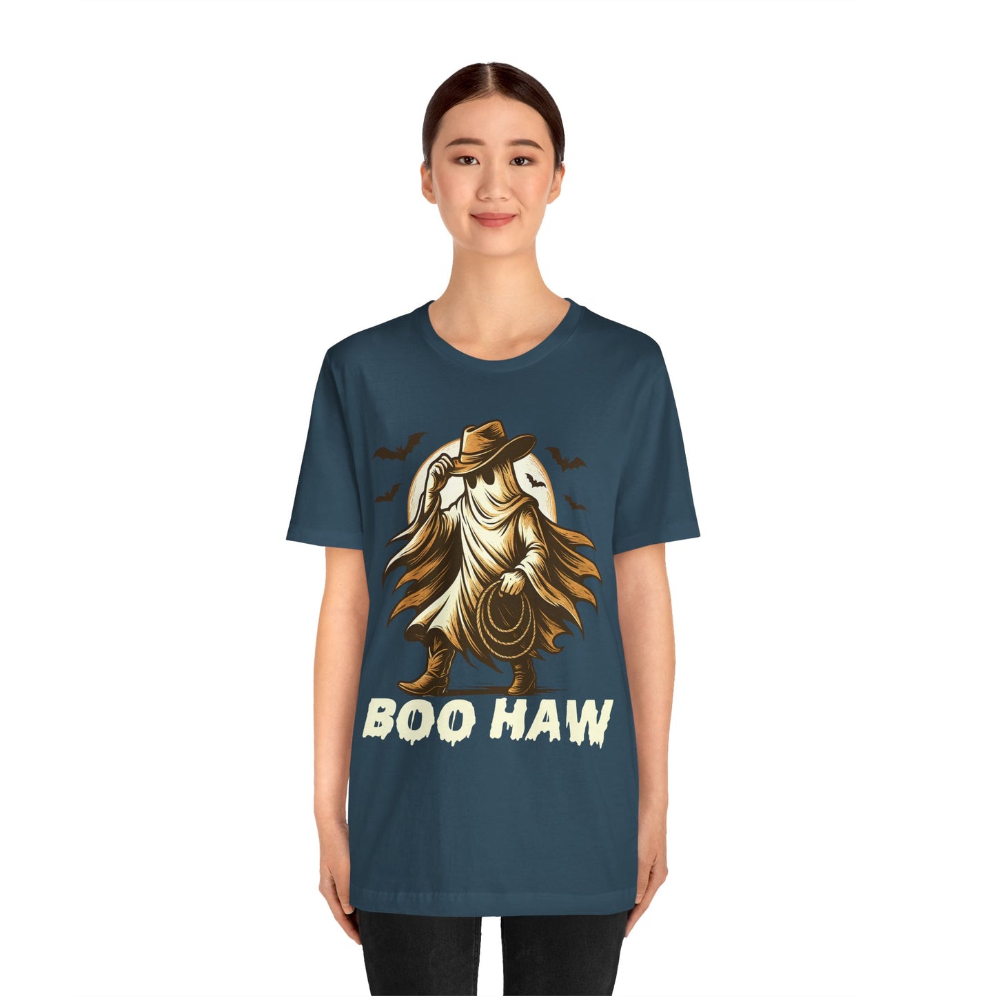 Boo Haw Shirt Ghost Cowboy Western Halloween Tee, Funny Rodeo Spirit Fall Outfit