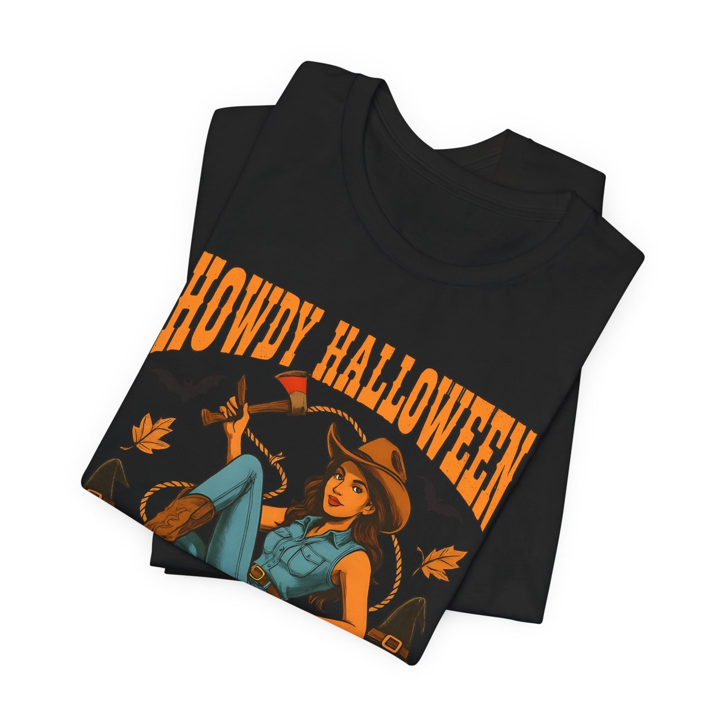 Howdy Halloween Shirt – Cowgirl on Pumpkin Tee with Skeleton Hands