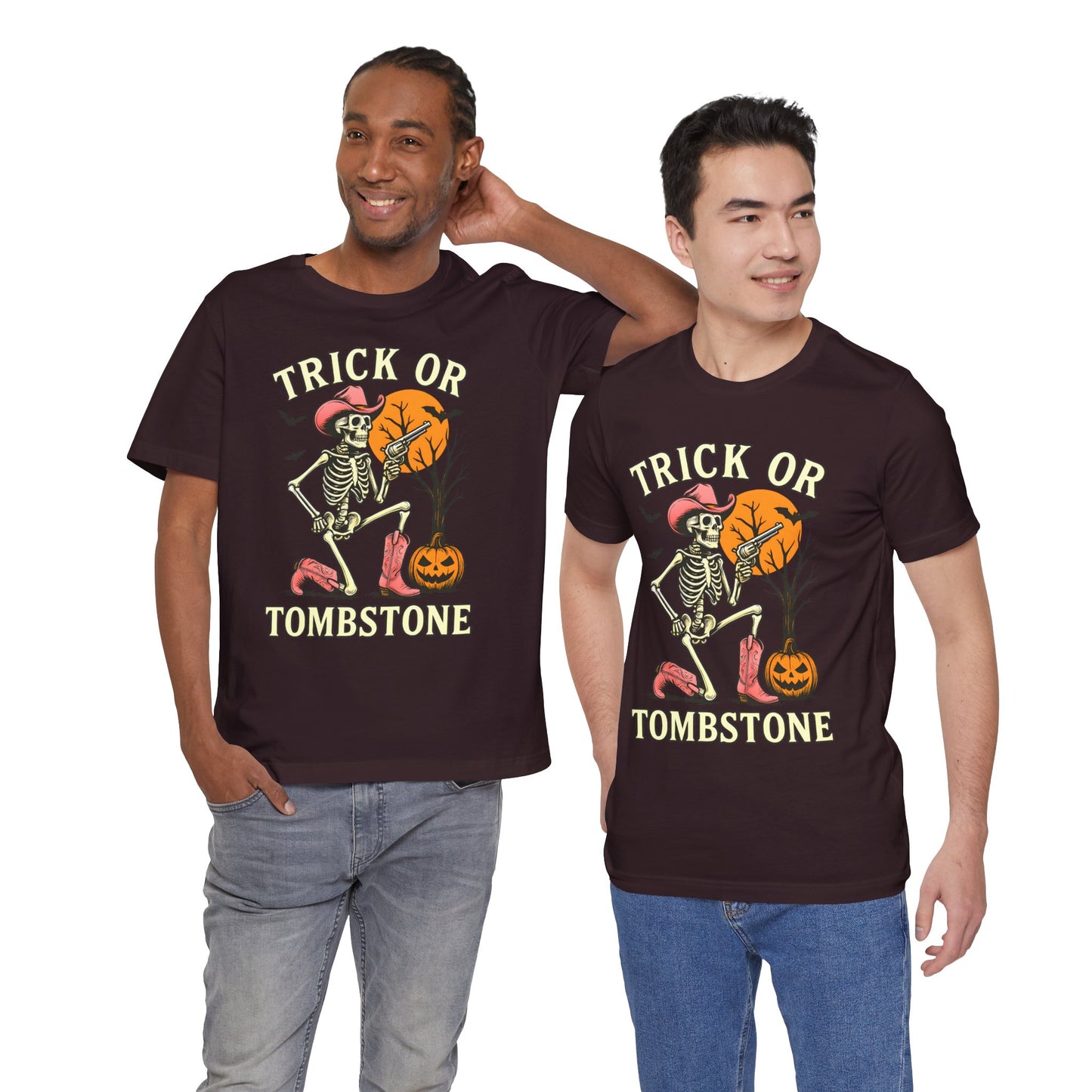 Trick or Tombstone Shirt Funny Skeleton Cowboy Halloween Tee, Spooky Western Rodeo Outfit