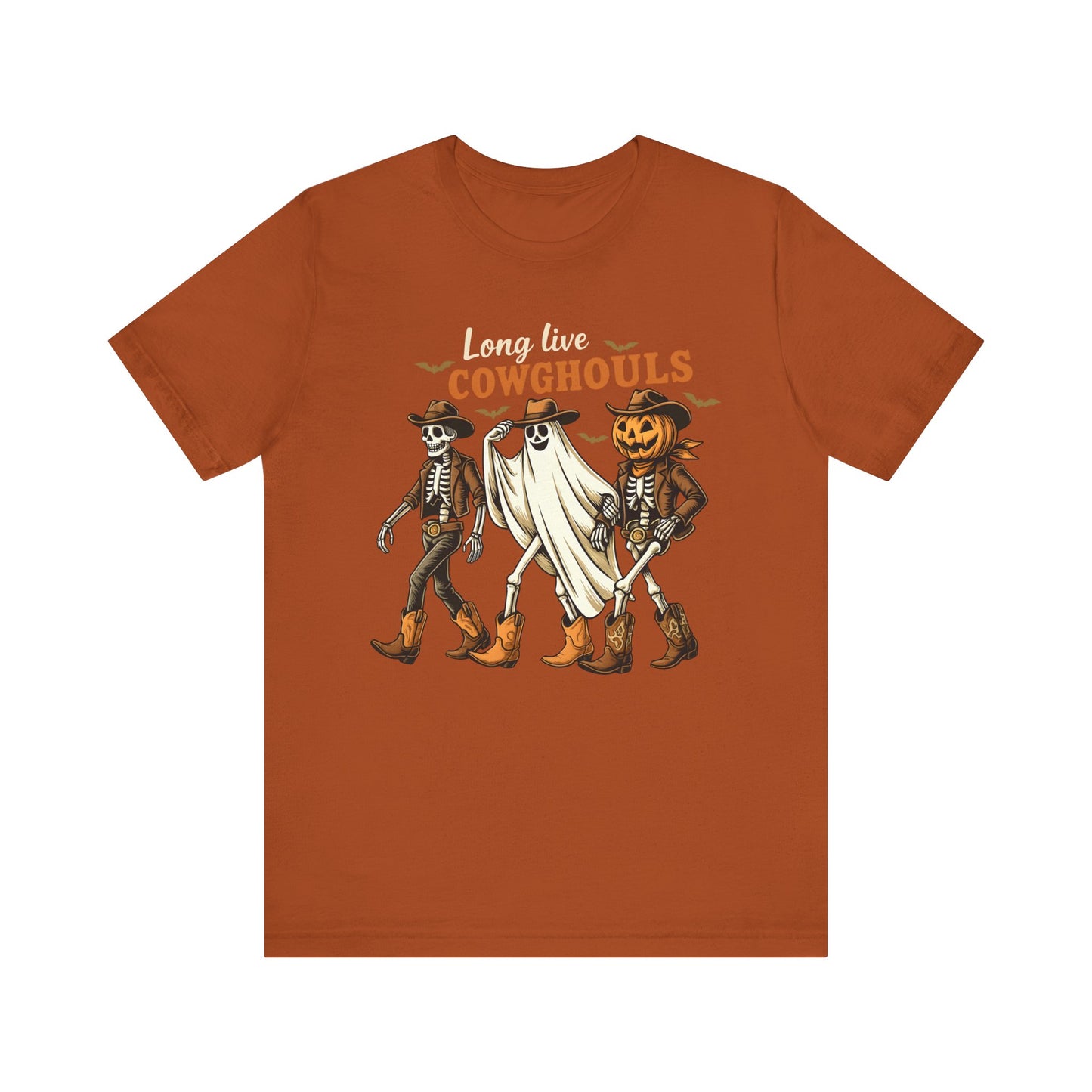 Long Live Cowghouls Shirt Western Halloween Skeleton Ghost Pumpkin Tee, Spooky Cowgirl Fall Outfit