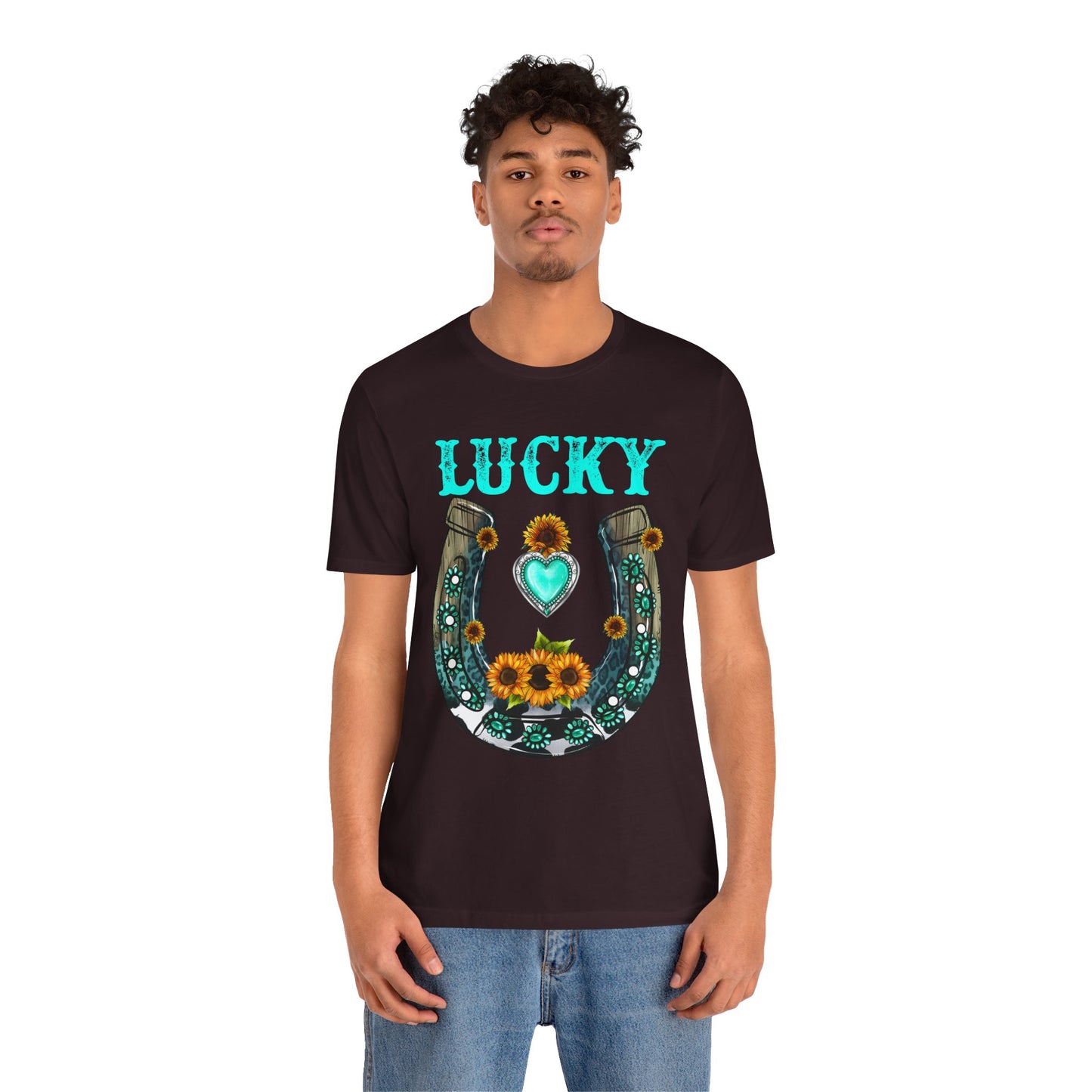 Horse Shoe Lucky Shirt – Western Turquoise Gemstone Texas Sunflowers Tee