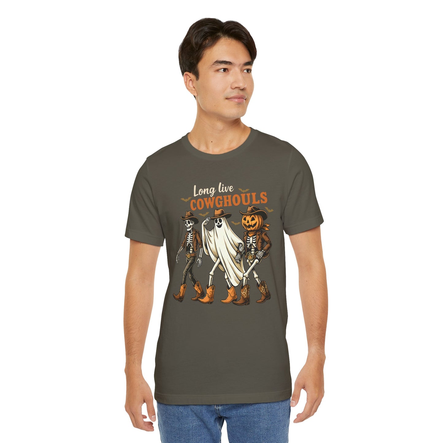 Long Live Cowghouls Shirt Western Halloween Skeleton Ghost Pumpkin Tee, Spooky Cowgirl Fall Outfit