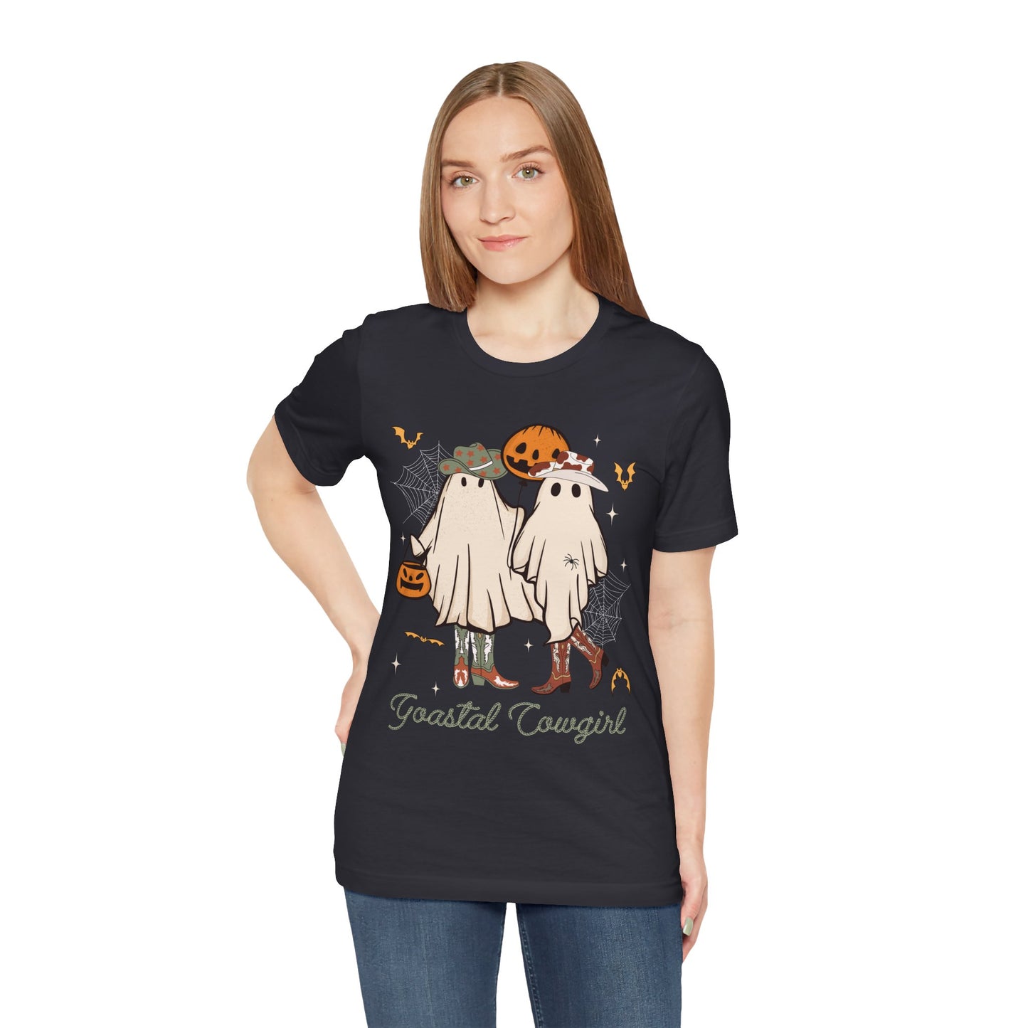 Ghostal Coastal Cowgirl T-Shirt, Western Ghost Halloween Tee, Spooky Cute Rodeo Shirt
