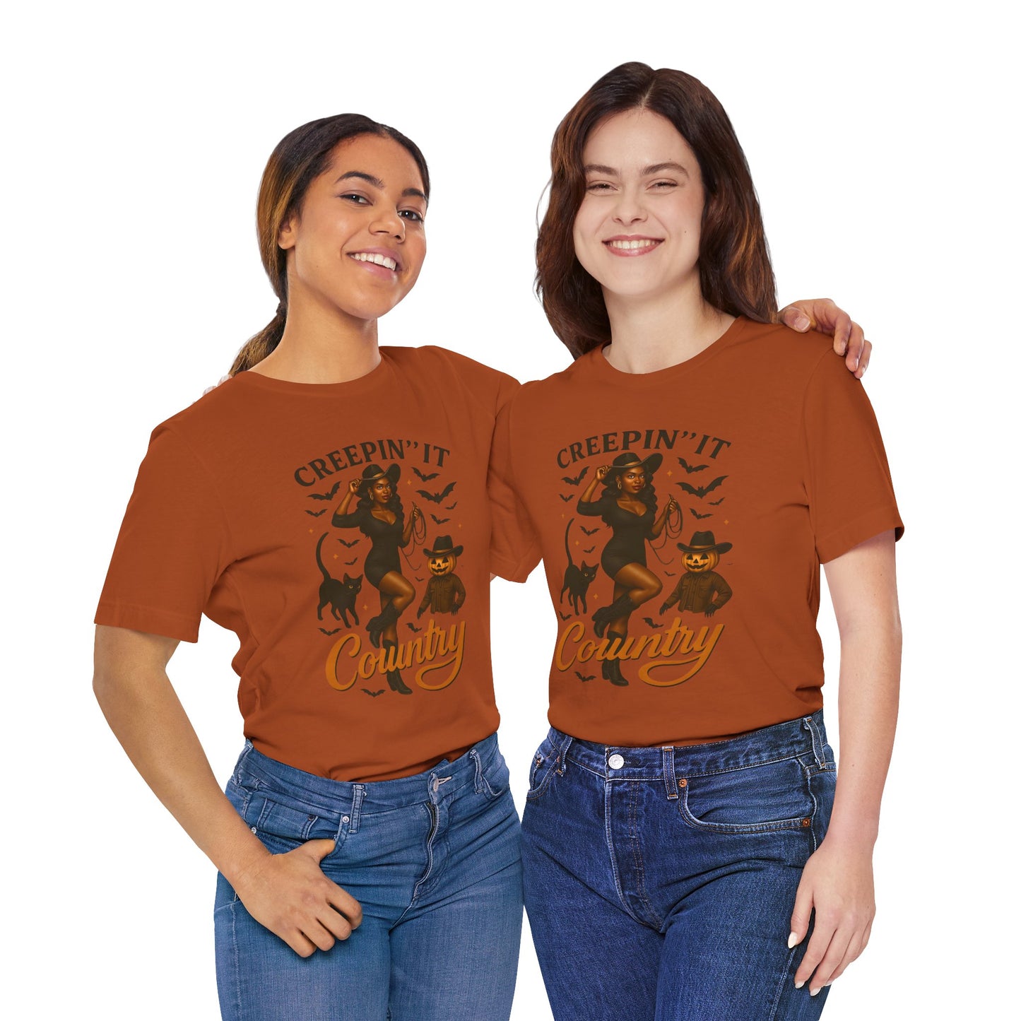 Creepin’ It Country Shirt – Spooky Cowgirl Pumpkin Western Halloween Tee