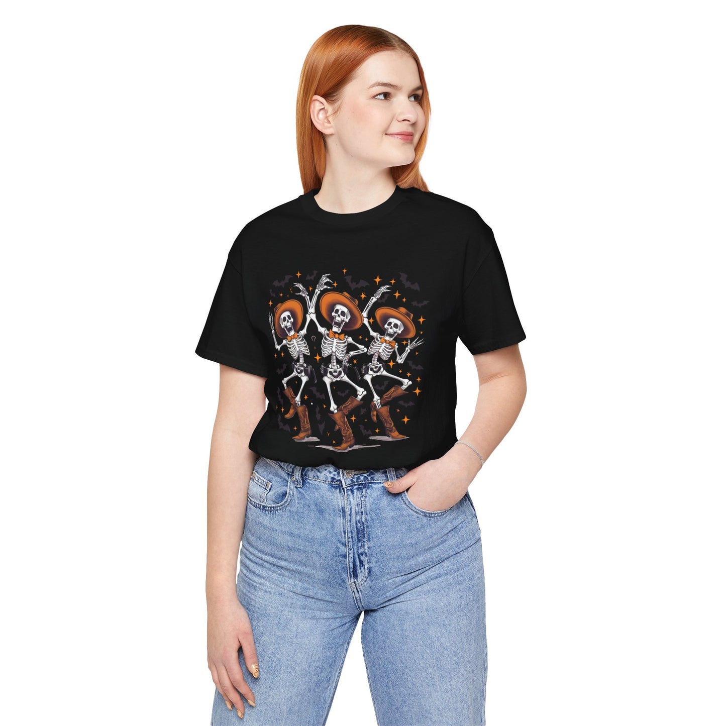 Dancing Skeleton Cowboy Western Rodeo Halloween Spooky Vibes T-Shirt