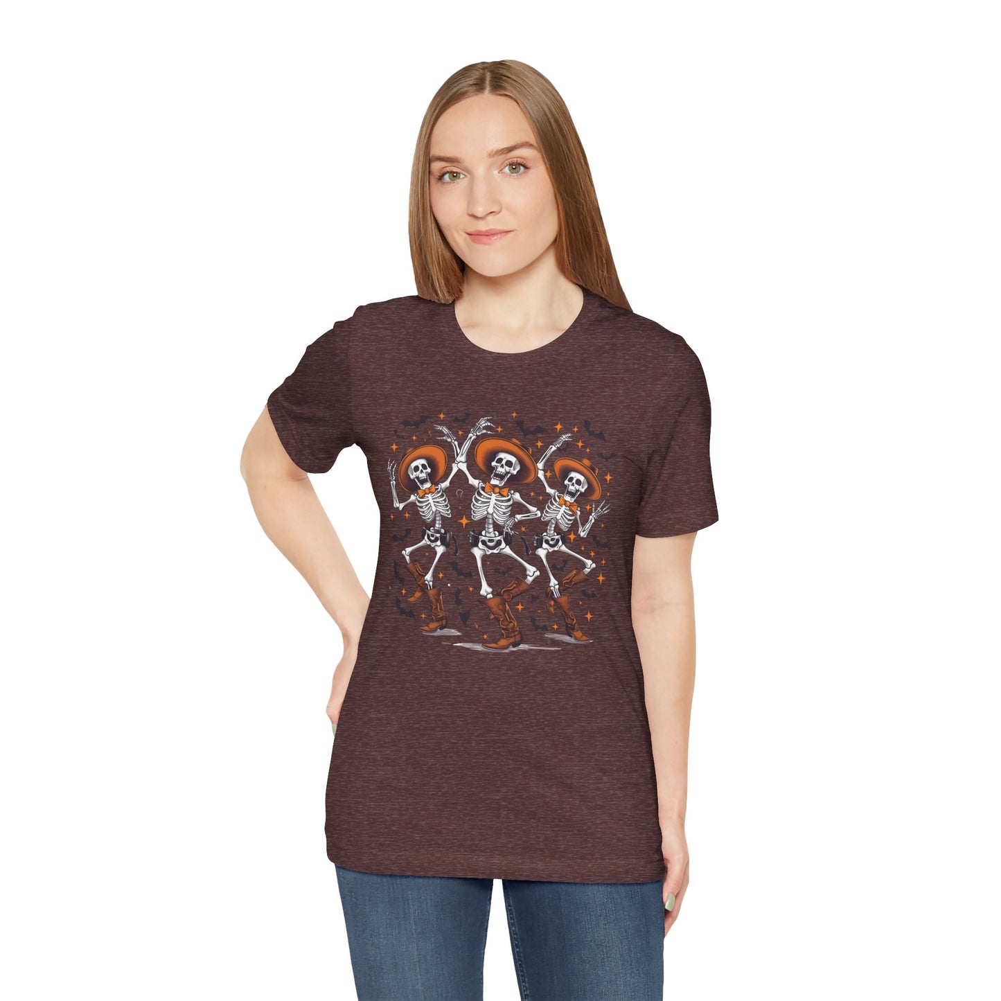 Dancing Skeleton Cowboy Western Rodeo Halloween Spooky Vibes T-Shirt