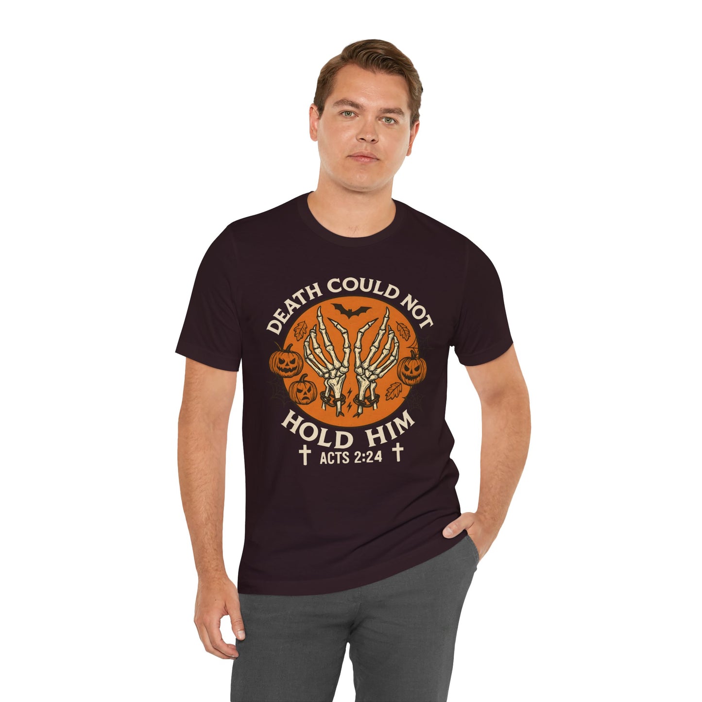 Death Could Not Hold Him Shirt – Christian Skeleton Hands Halloween Tee