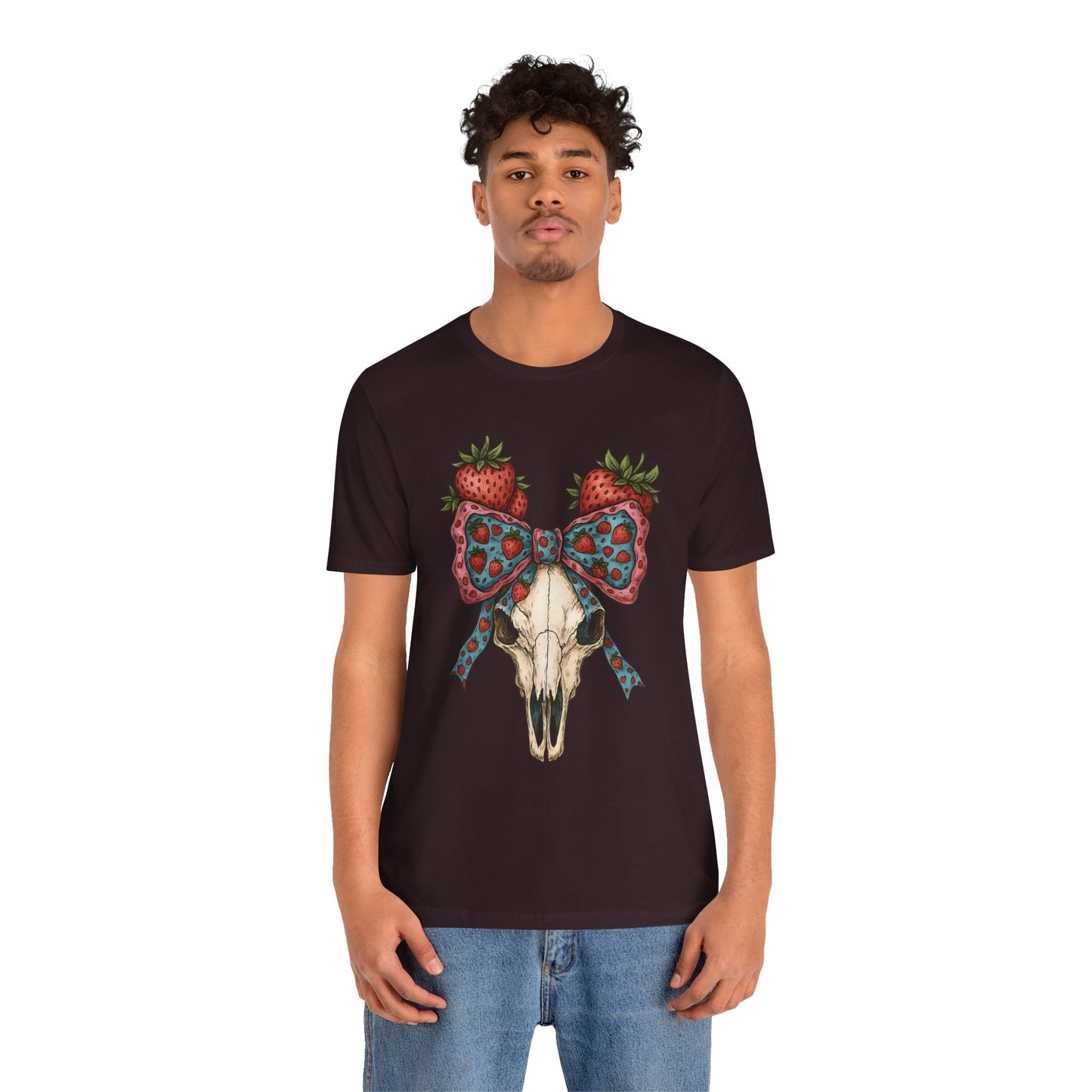 Retro Strawberry Cow Skull Shirt – Western Coquette Summer Vibes Tee