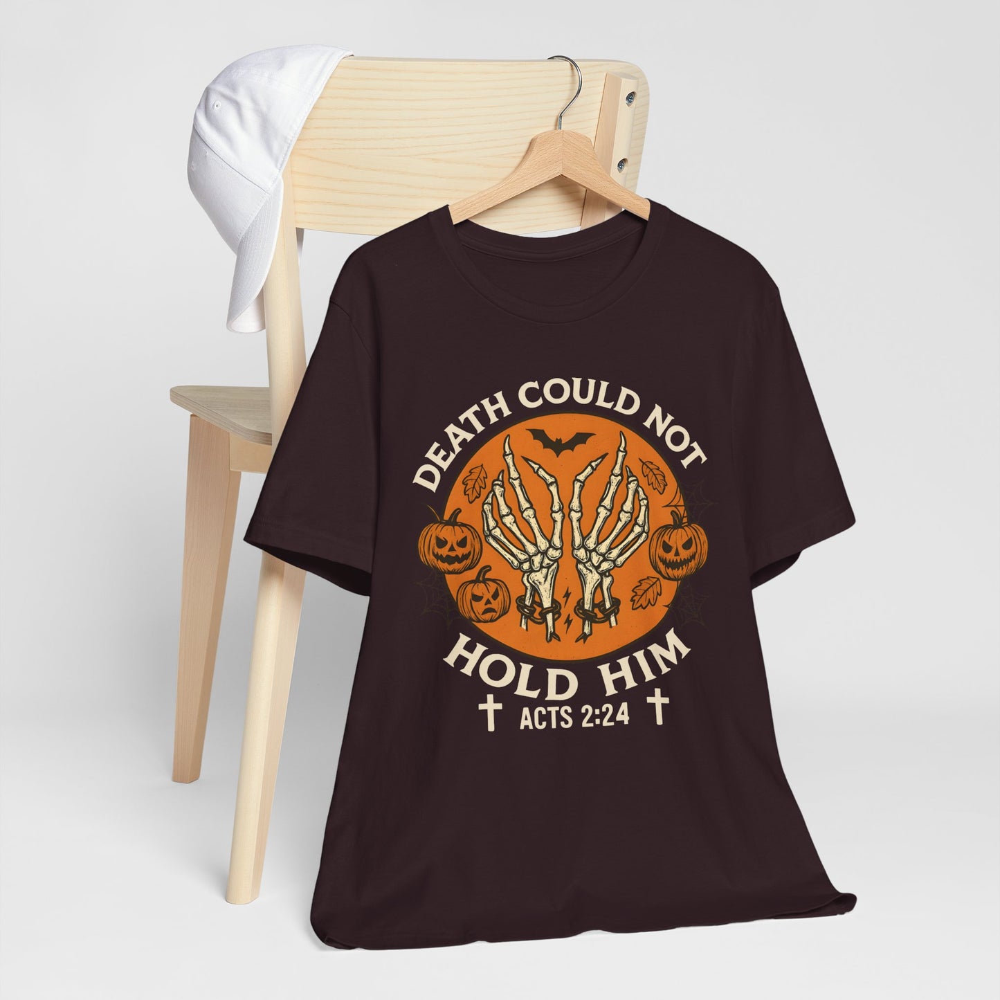 Death Could Not Hold Him Shirt – Christian Skeleton Hands Halloween Tee