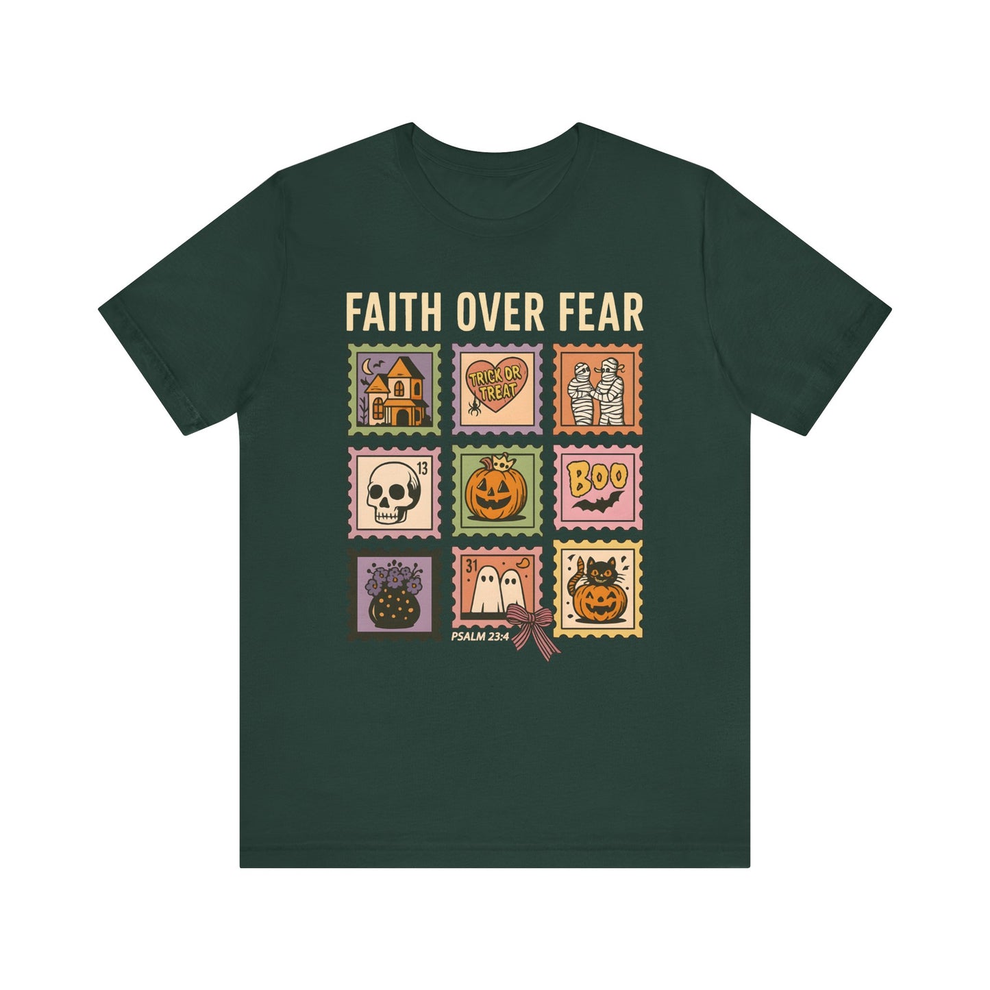 Faith Over Fear Shirt, Christian Halloween Stamp T-Shirt, Religious Spooky Season Tee