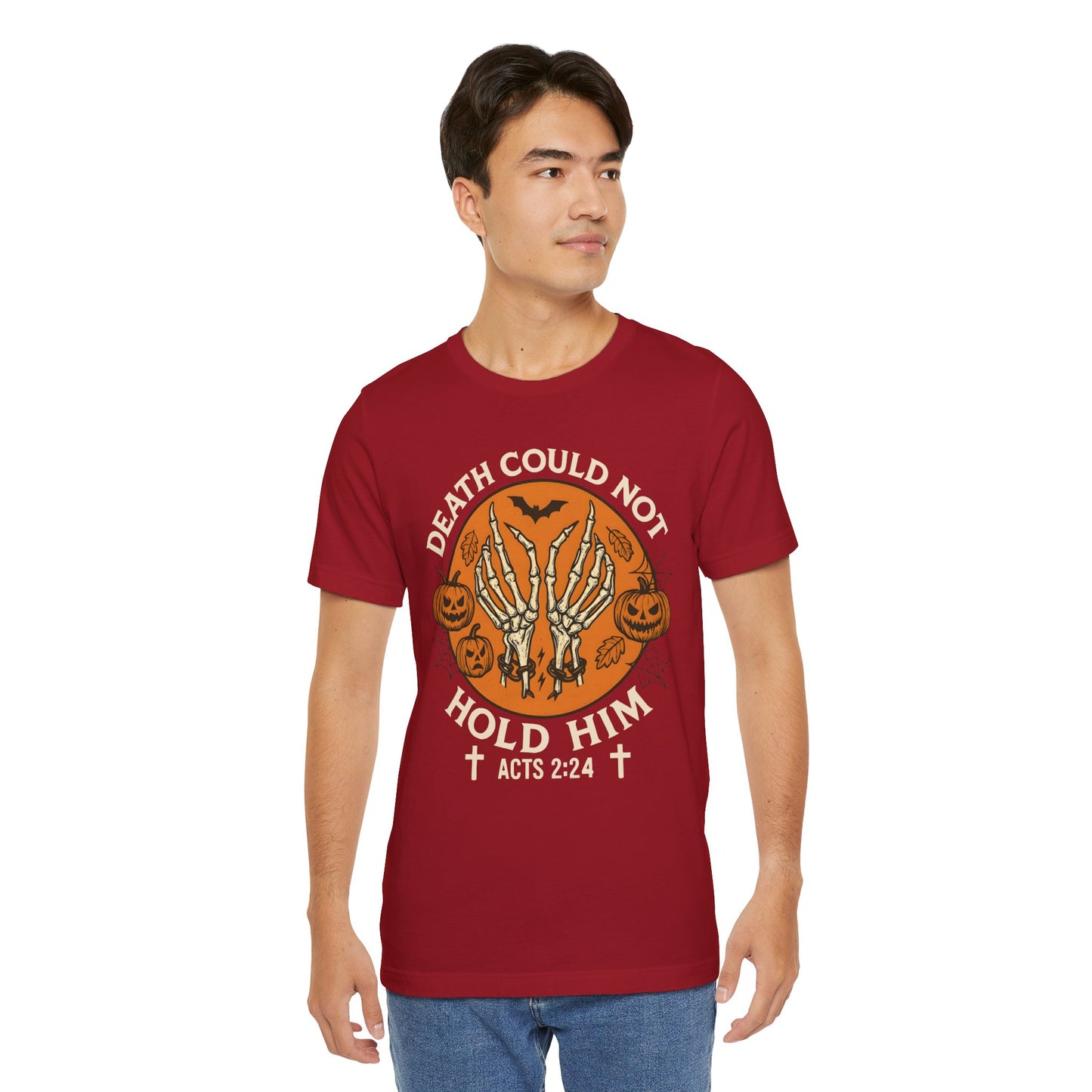 Death Could Not Hold Him Shirt – Christian Skeleton Hands Halloween Tee
