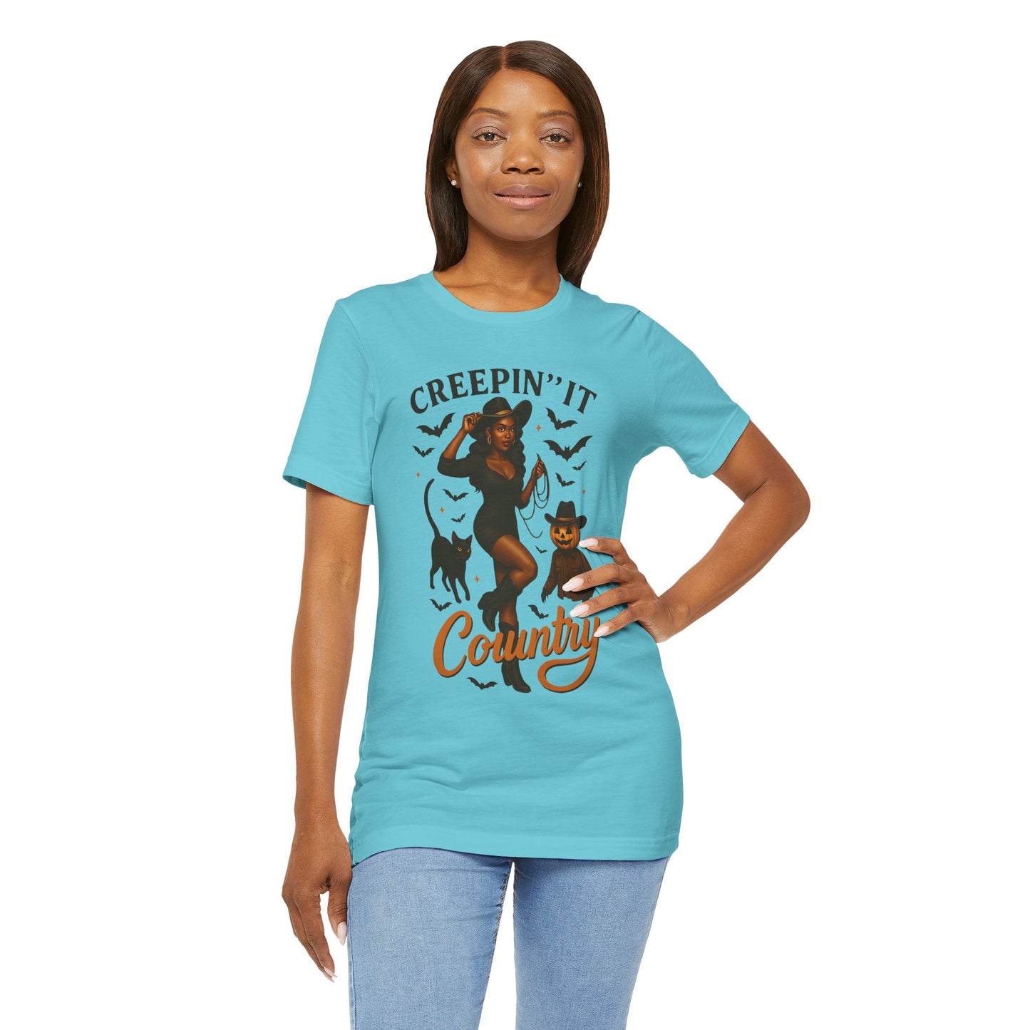 Creepin’ It Country Shirt – Spooky Cowgirl Pumpkin Western Halloween Tee
