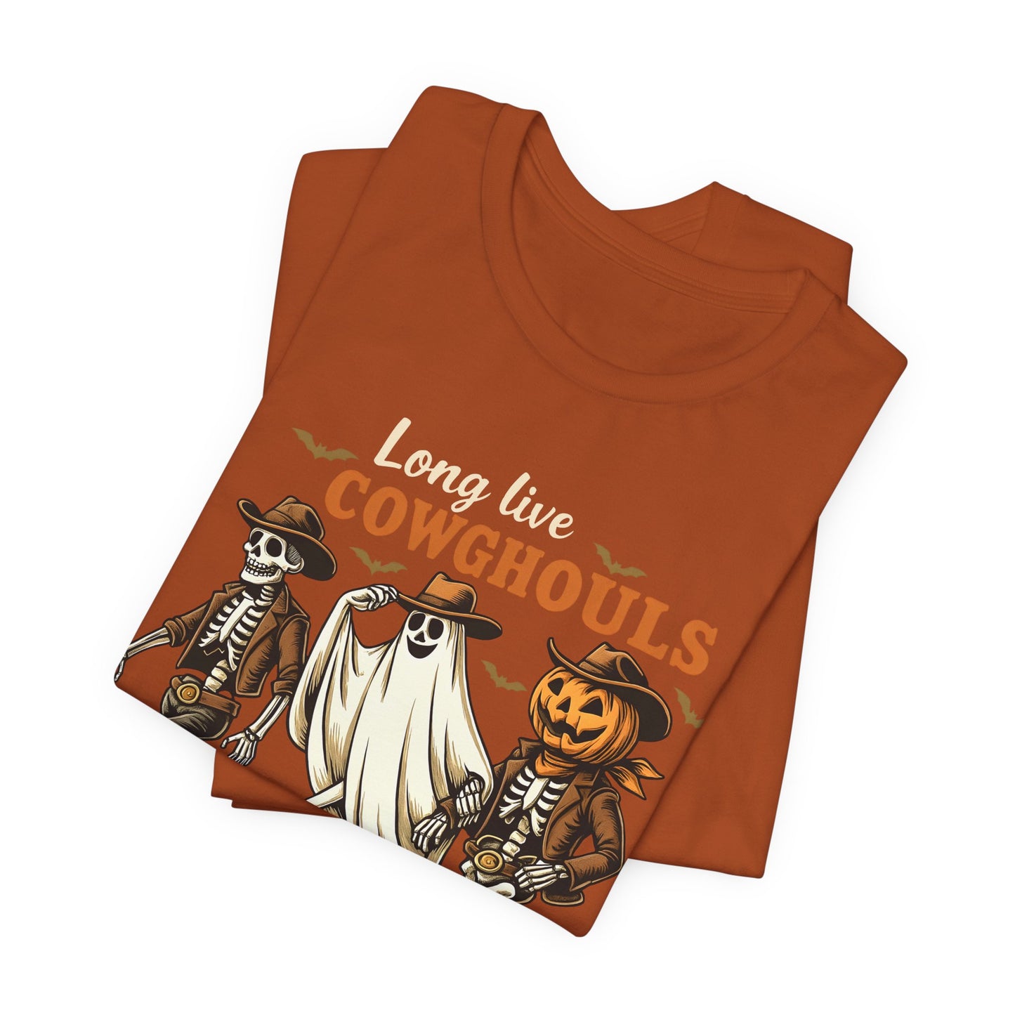 Long Live Cowghouls Shirt Western Halloween Skeleton Ghost Pumpkin Tee, Spooky Cowgirl Fall Outfit