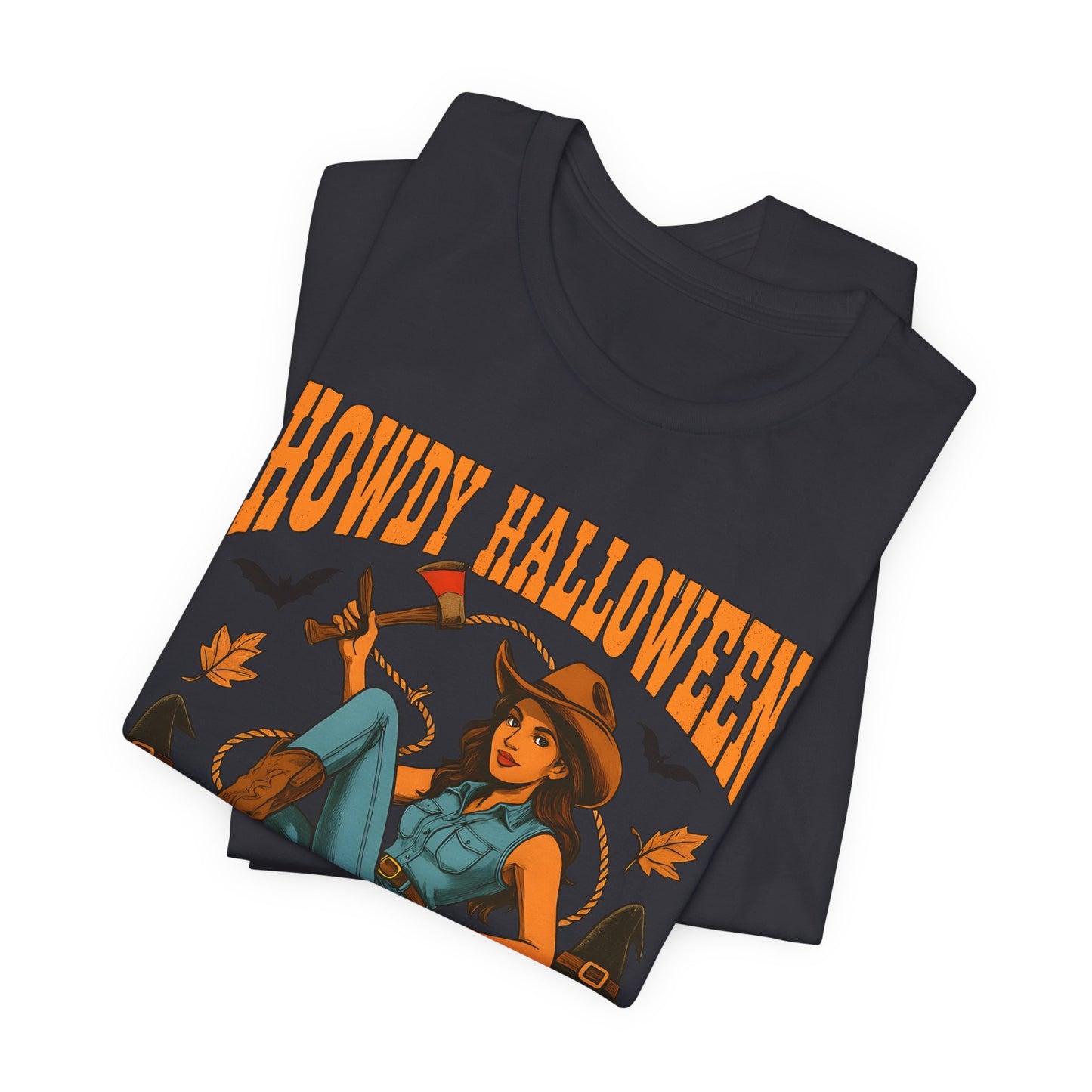 Howdy Halloween Shirt – Cowgirl on Pumpkin Tee with Skeleton Hands
