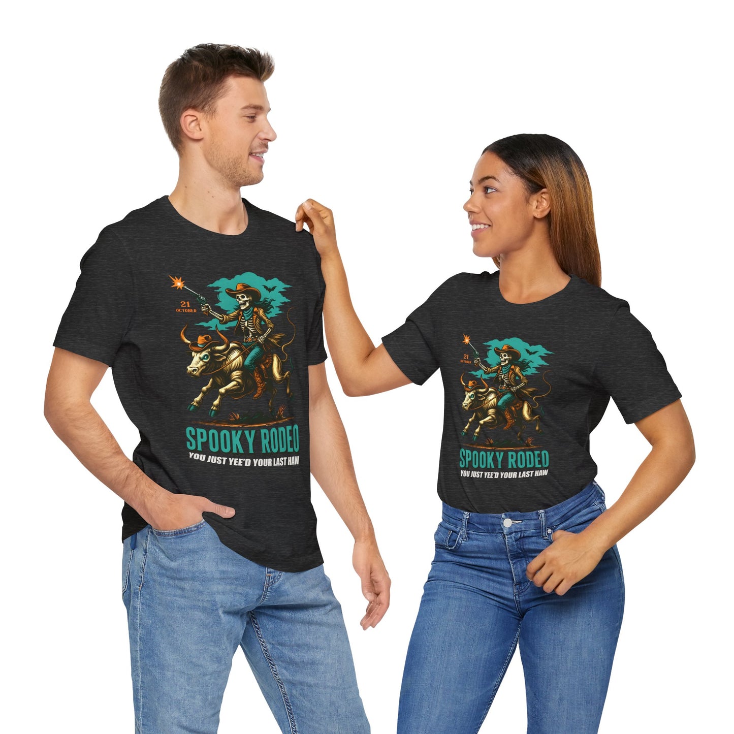 Spooky Rodeo Shirt Skeleton Cowboy Halloween Tee, Western Bull Rider Graphic for Fall