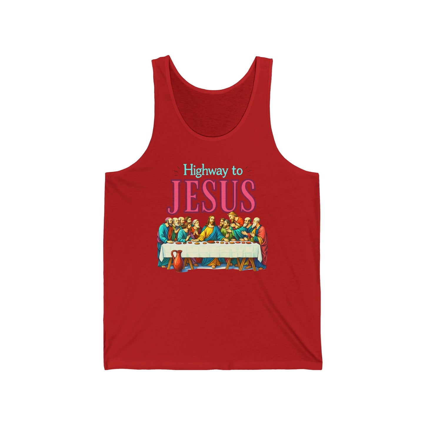 Highway to Jesus Tank – Bold Last Supper Christian Rock Retro Faith Unisex Jersey
