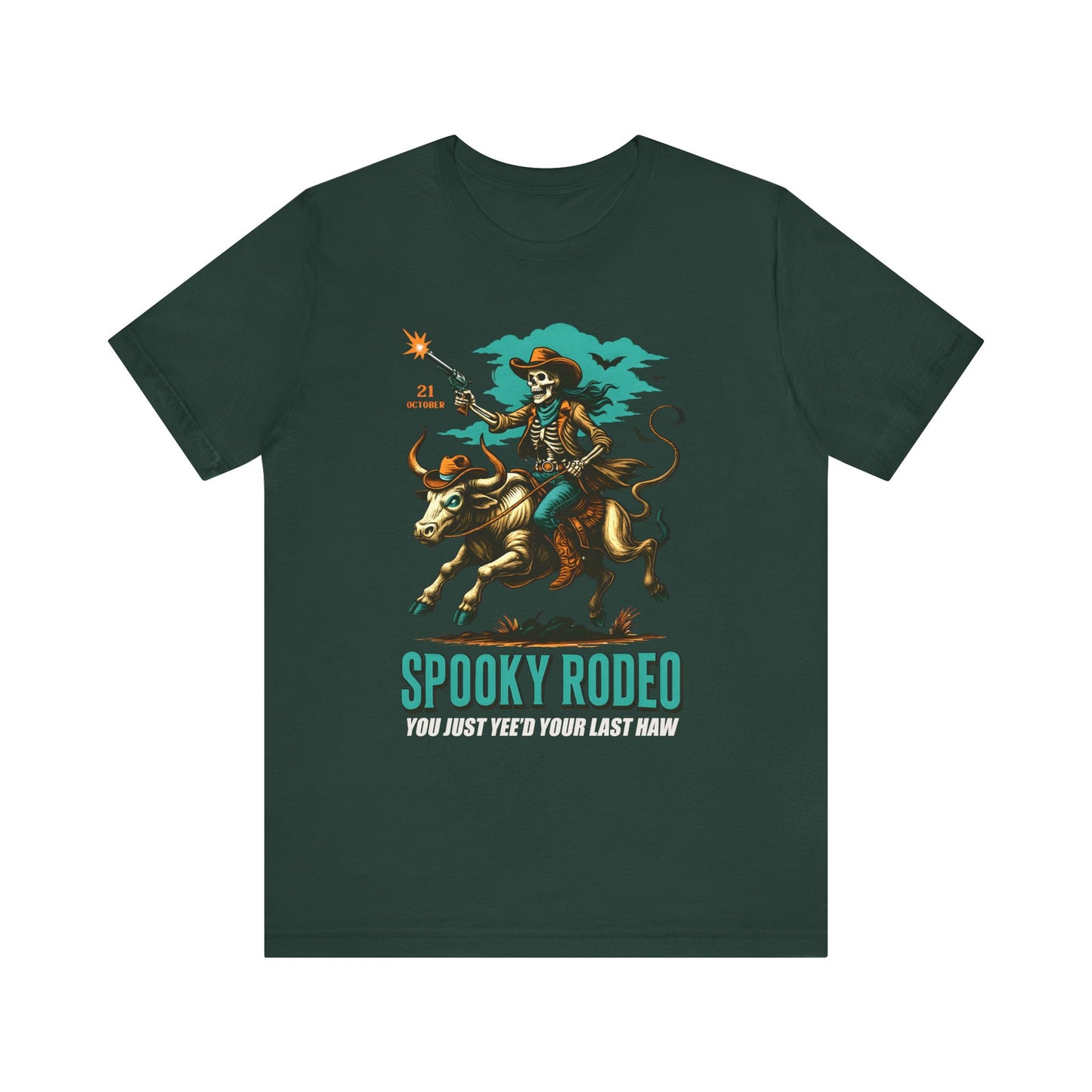 Spooky Rodeo Shirt Skeleton Cowboy Halloween Tee, Western Bull Rider Graphic for Fall