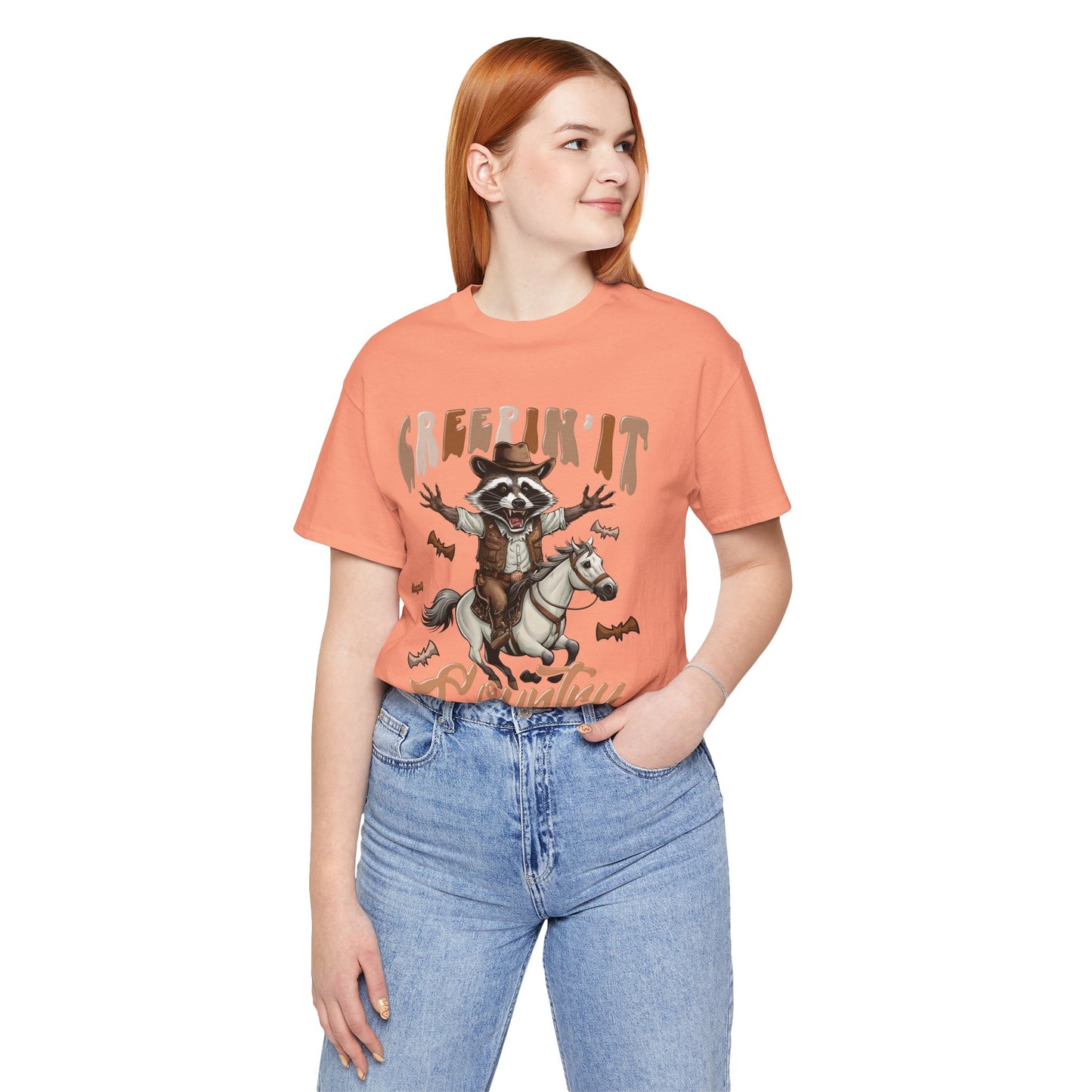 Creepin It Country Creepy Raccoon Halloween Horse Ride Howdy T-Shirt