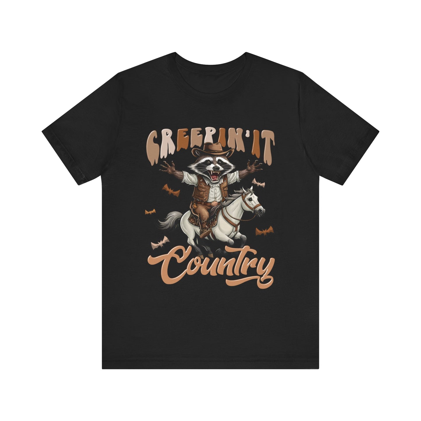 Creepin It Country Creepy Raccoon Halloween Horse Ride Howdy T-Shirt