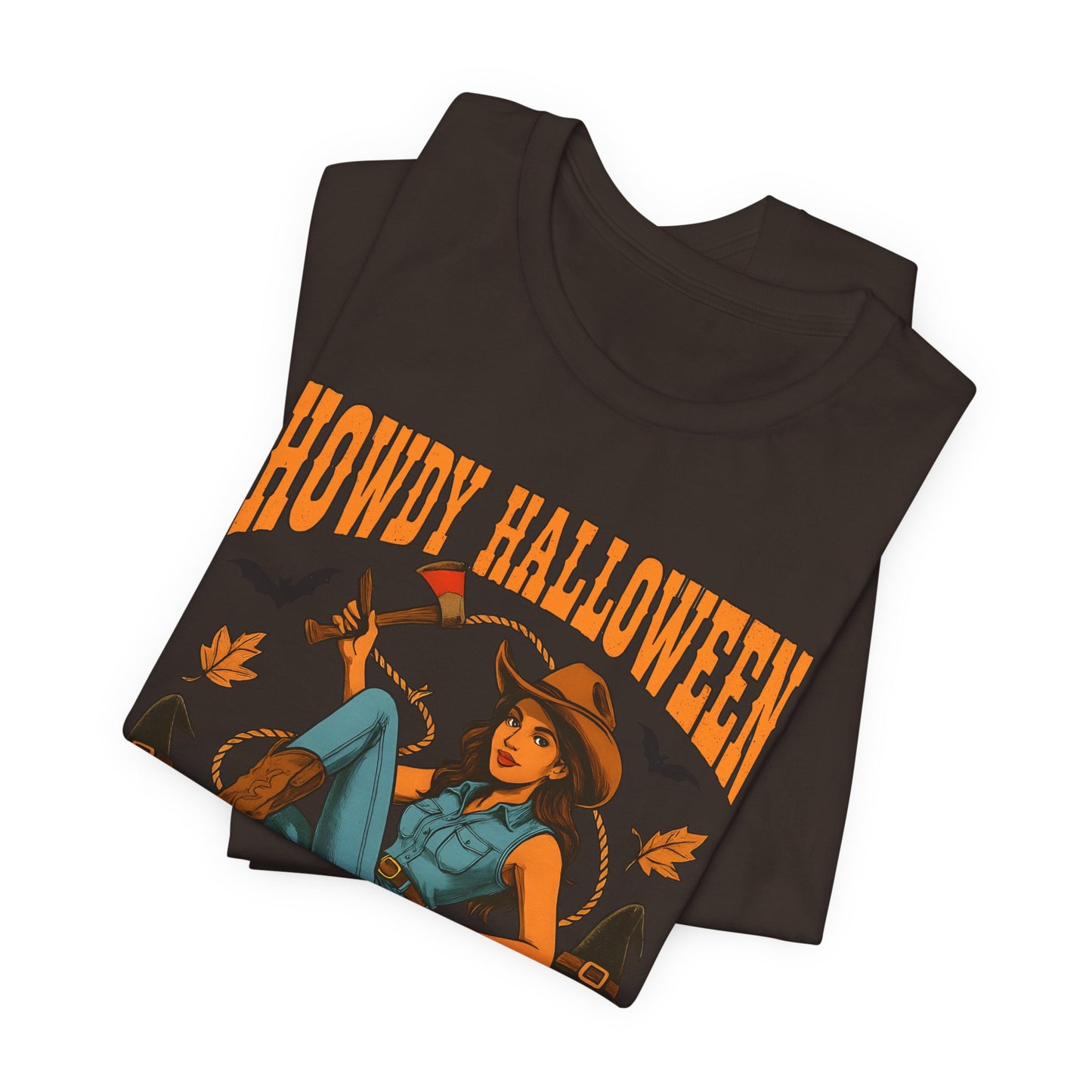 Howdy Halloween Shirt – Cowgirl on Pumpkin Tee with Skeleton Hands