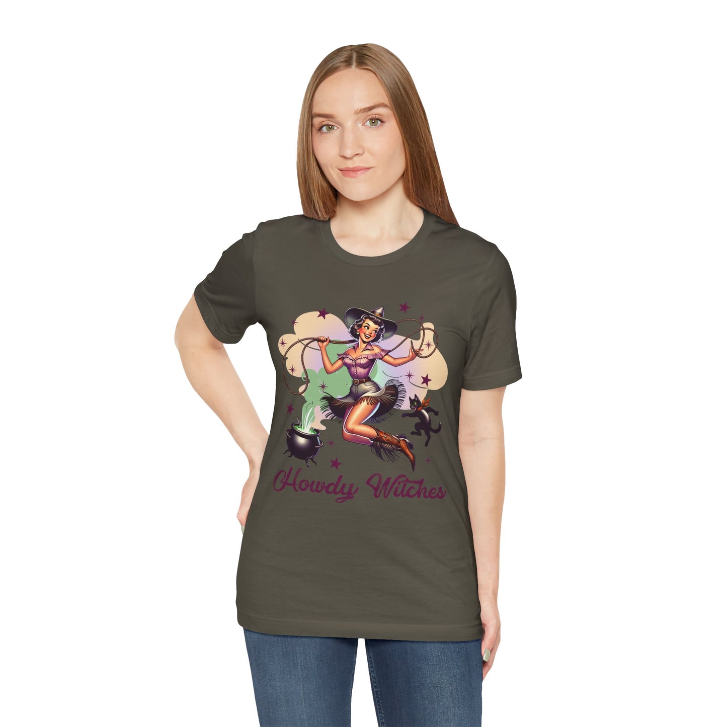 Howdy Witches Cowgirl Halloween Rodeo Western Black Cat T-Shirt