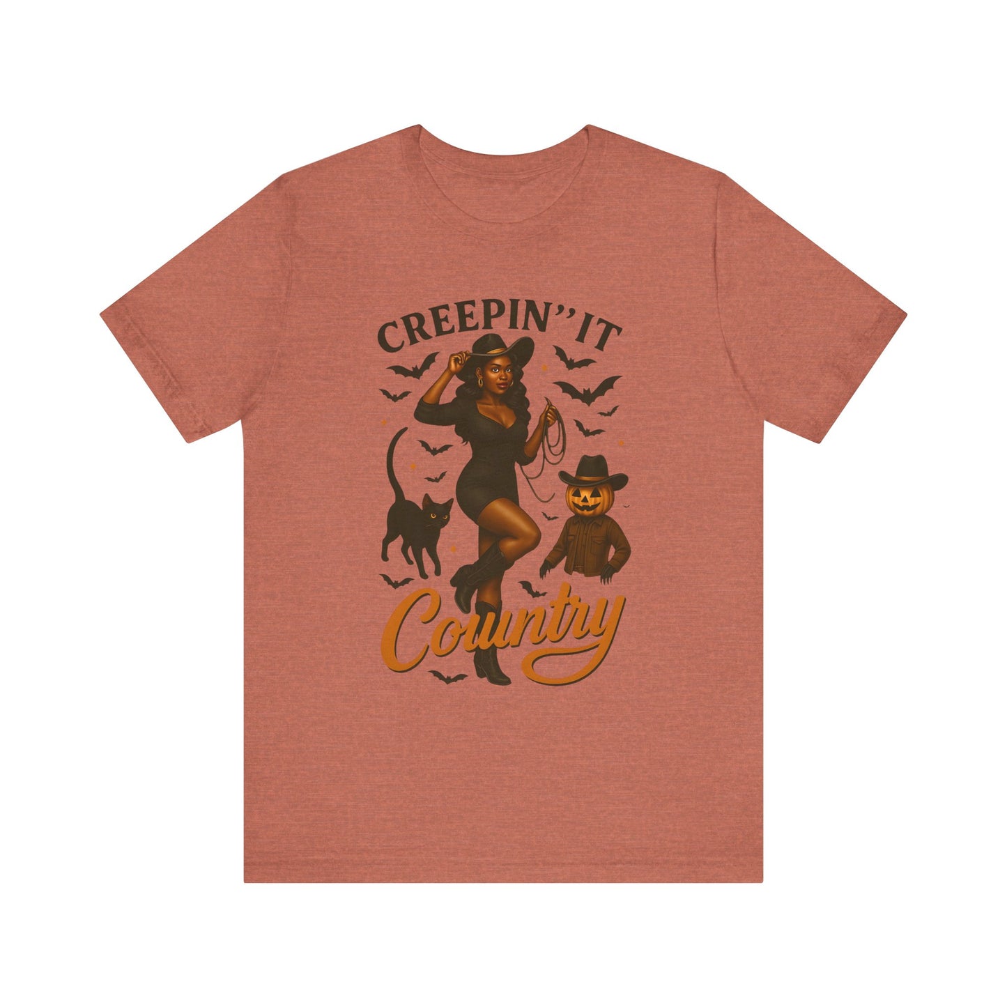Creepin’ It Country Shirt – Spooky Cowgirl Pumpkin Western Halloween Tee