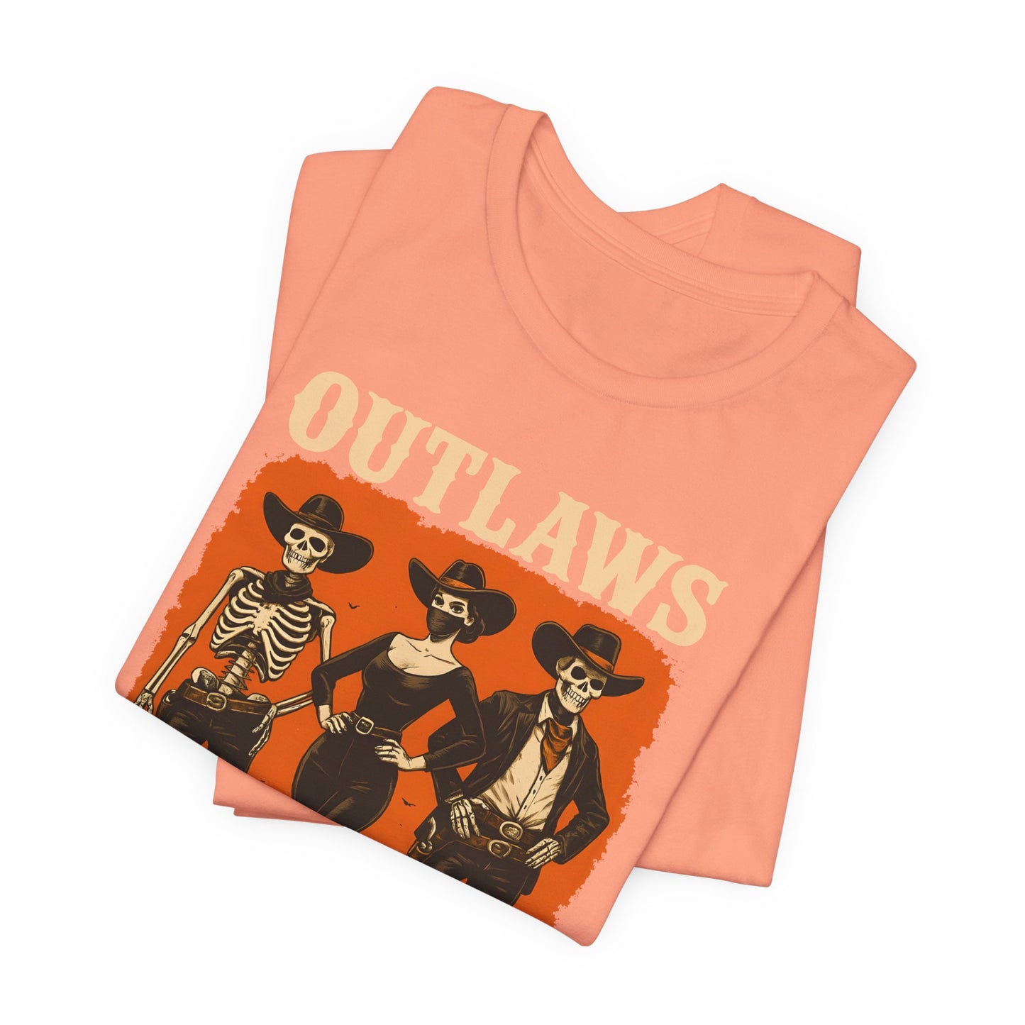 Outlaws Never Die Shirt – Gothic Western Skeleton Cowboy Halloween Tee