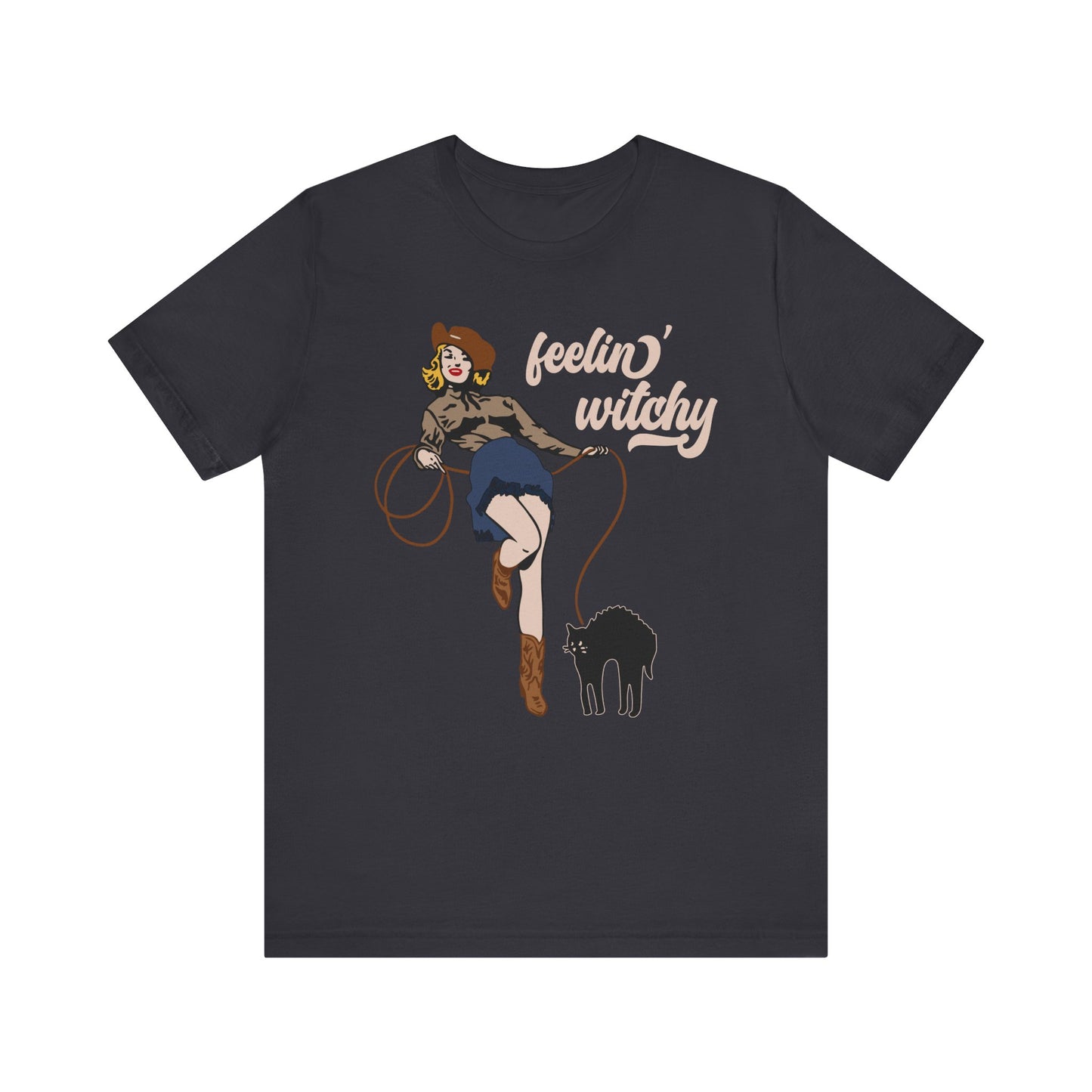 Feeling Witchy Shirt – Vintage Pin-Up Girl & Black Cat Halloween Tee