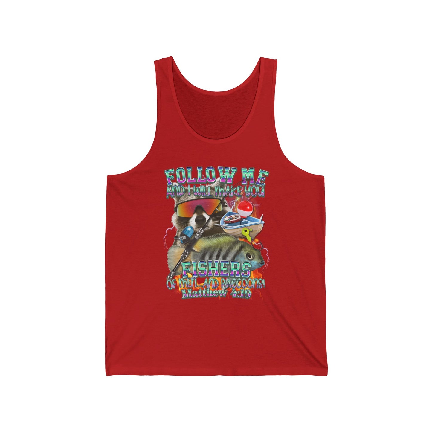 Follow Me Fishers of Men Tank – Christian Fishing Raccoon Faith Outdoors Unisex Jersey