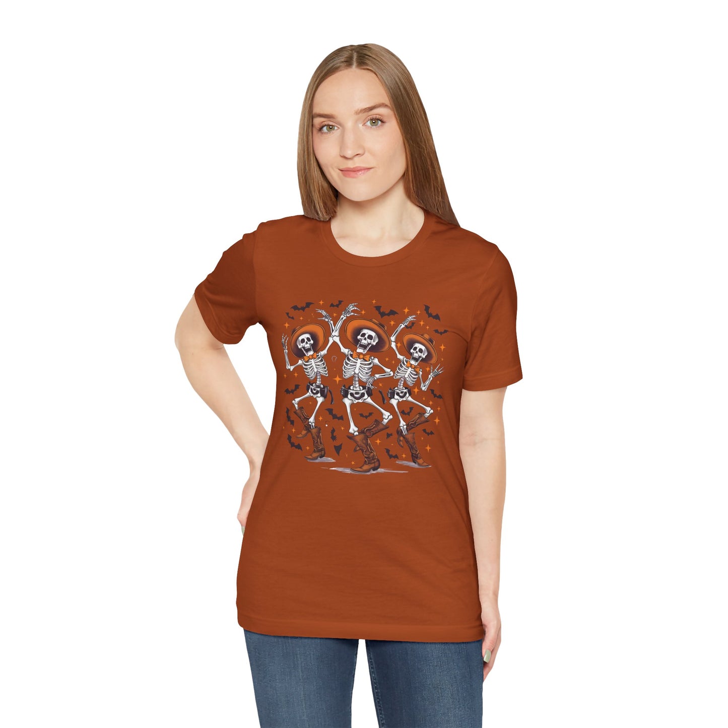 Dancing Skeleton Cowboy Western Rodeo Halloween Spooky Vibes T-Shirt