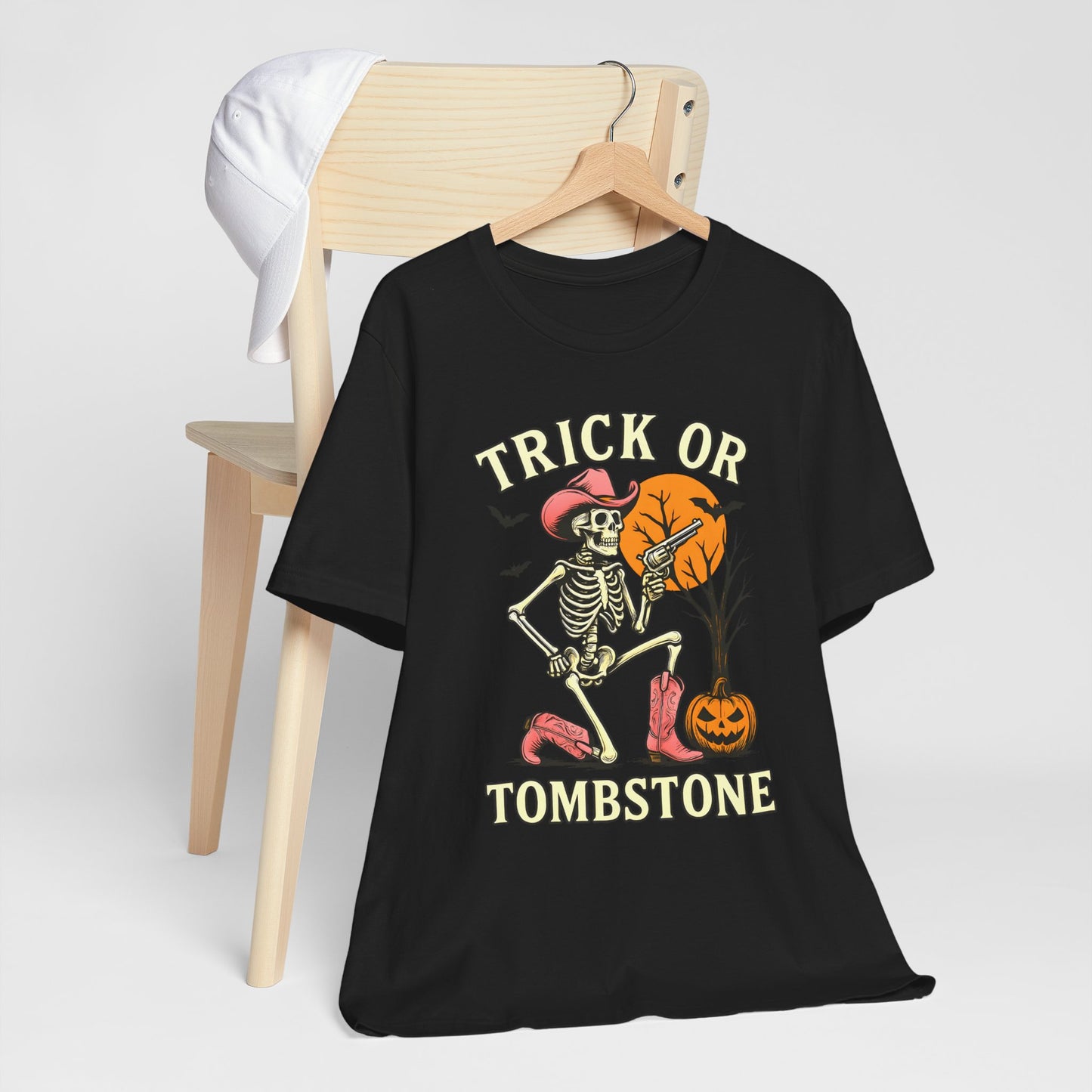 Trick or Tombstone Shirt Funny Skeleton Cowboy Halloween Tee, Spooky Western Rodeo Outfit