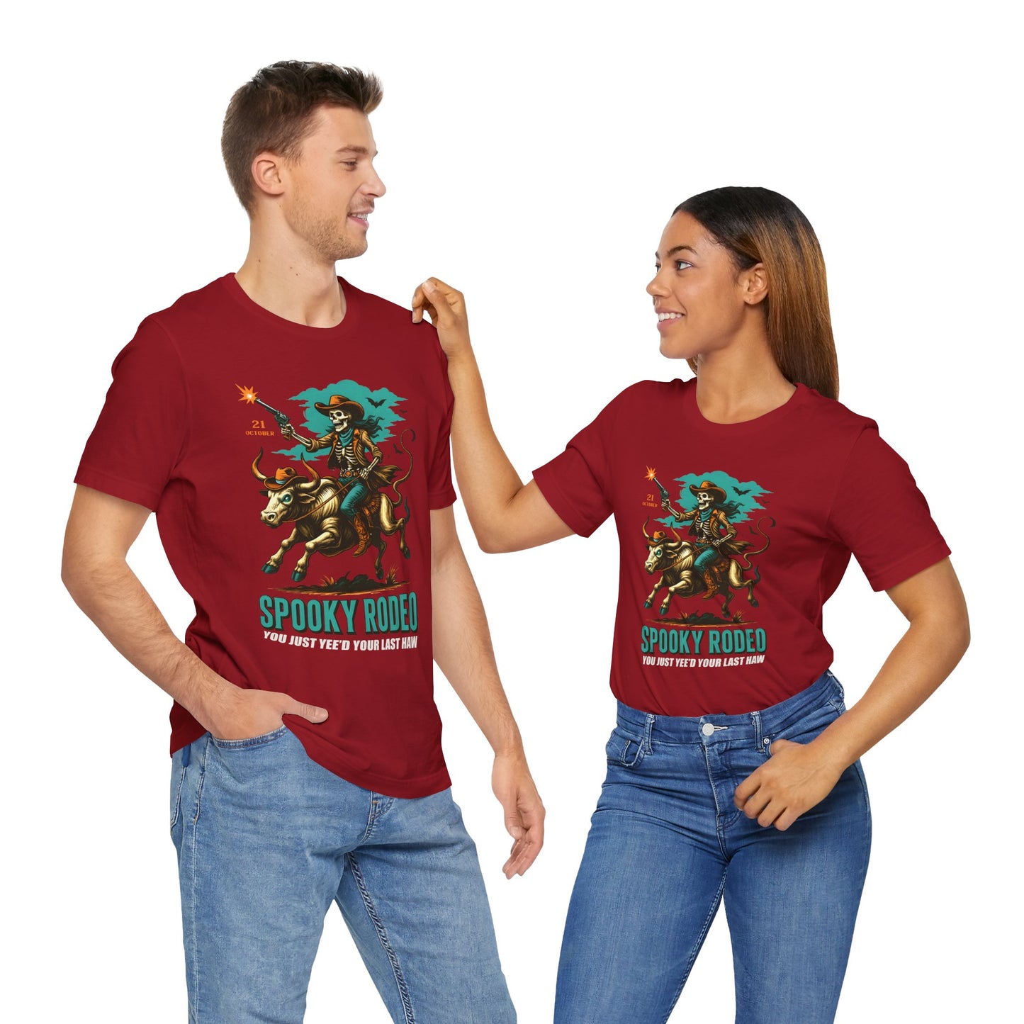 Spooky Rodeo Shirt Skeleton Cowboy Halloween Tee, Western Bull Rider Graphic for Fall