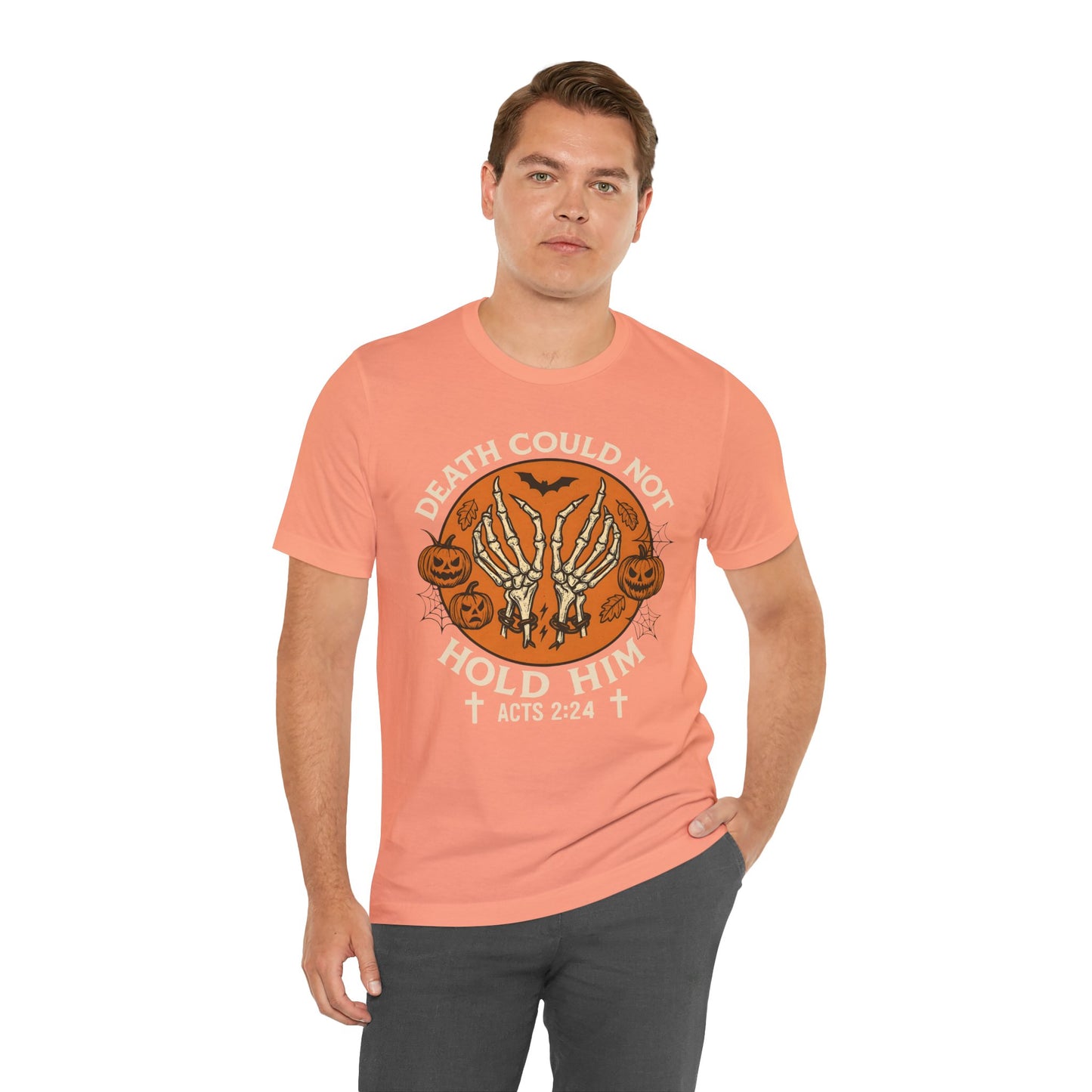 Death Could Not Hold Him Shirt – Christian Skeleton Hands Halloween Tee