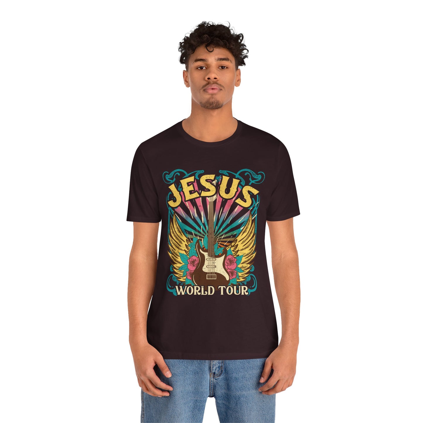 Jesus World Tour Shirt – Retro 70s 80s Rock Concert Guitar Christian Tee