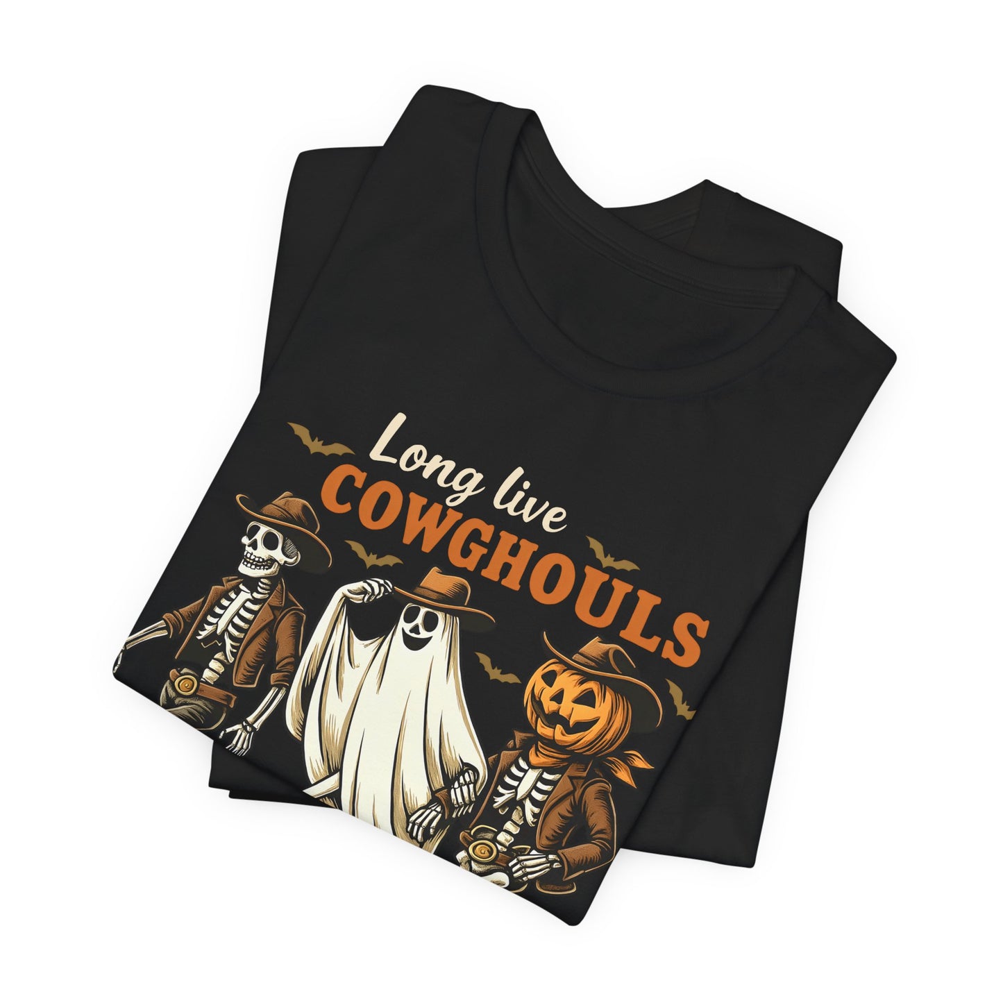 Long Live Cowghouls Shirt Western Halloween Skeleton Ghost Pumpkin Tee, Spooky Cowgirl Fall Outfit