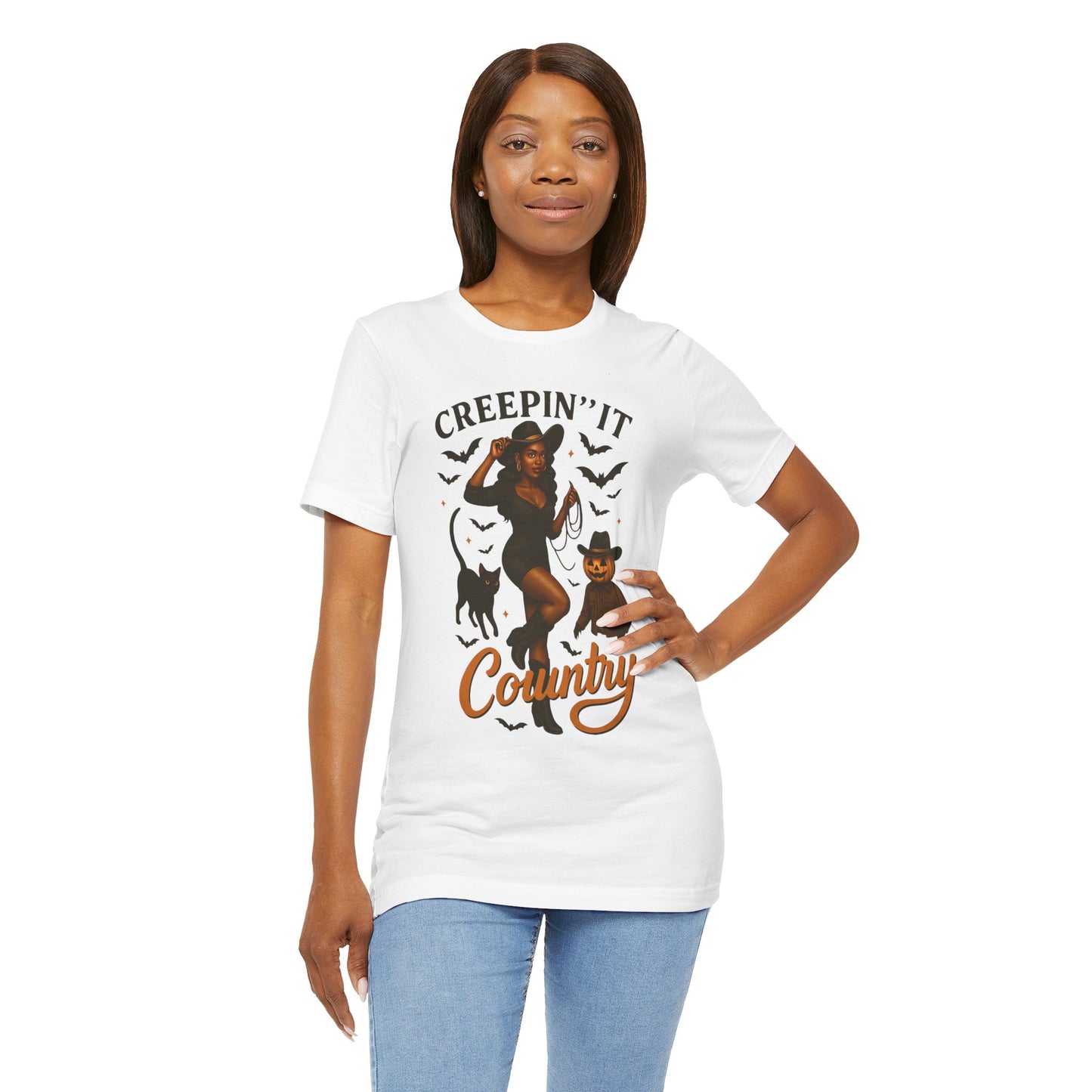Creepin’ It Country Shirt – Spooky Cowgirl Pumpkin Western Halloween Tee