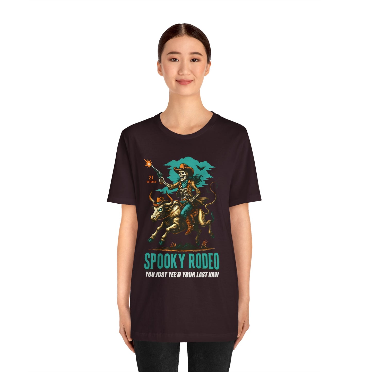 Spooky Rodeo Shirt Skeleton Cowboy Halloween Tee, Western Bull Rider Graphic for Fall