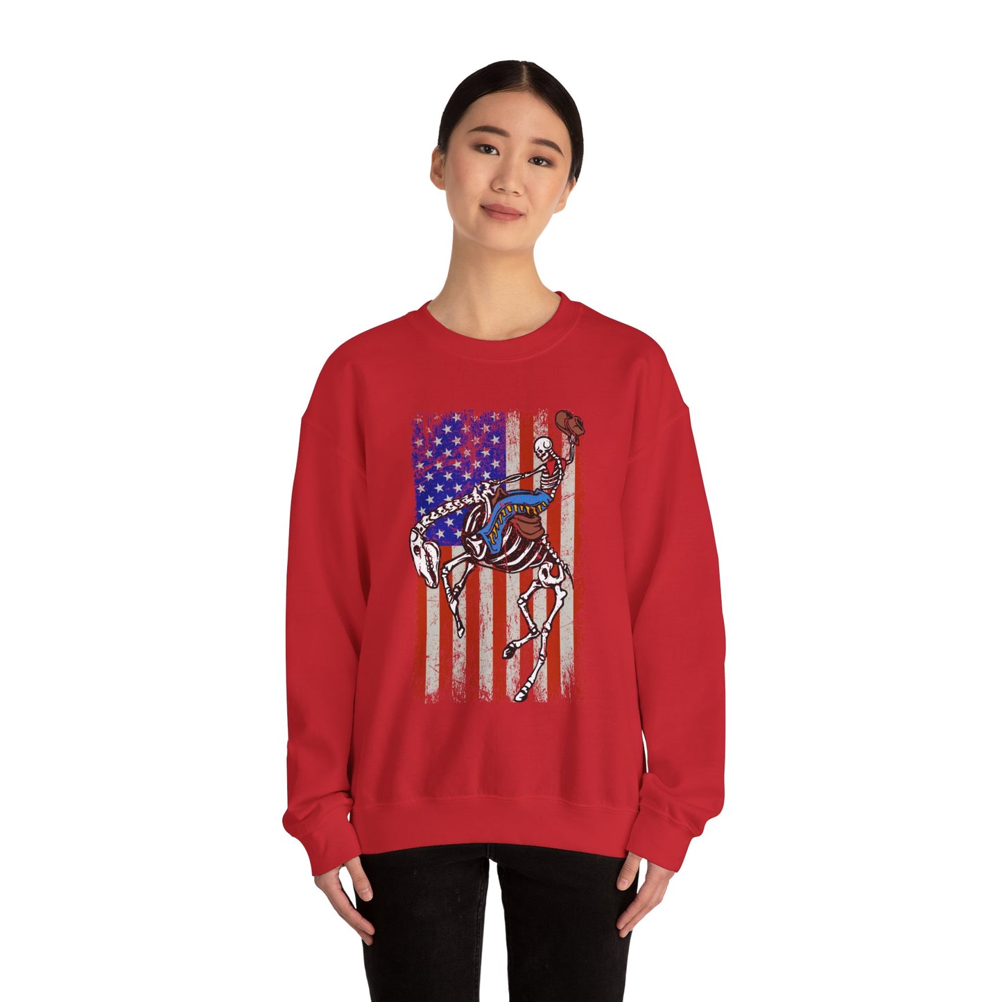 US Flag Skeleton Cowboy Sweatshirt – Western Horse Rodeo Country Pullover