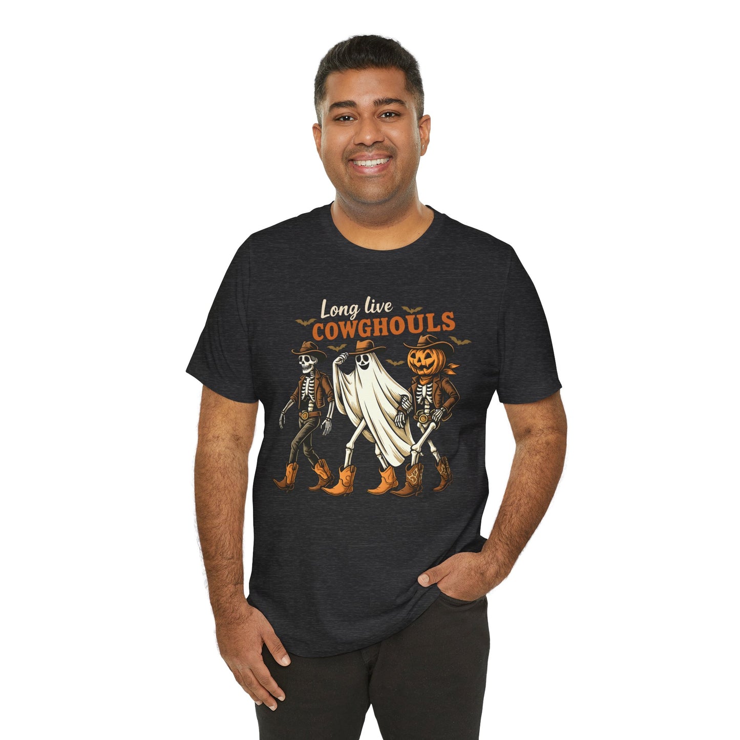 Long Live Cowghouls Shirt Western Halloween Skeleton Ghost Pumpkin Tee, Spooky Cowgirl Fall Outfit