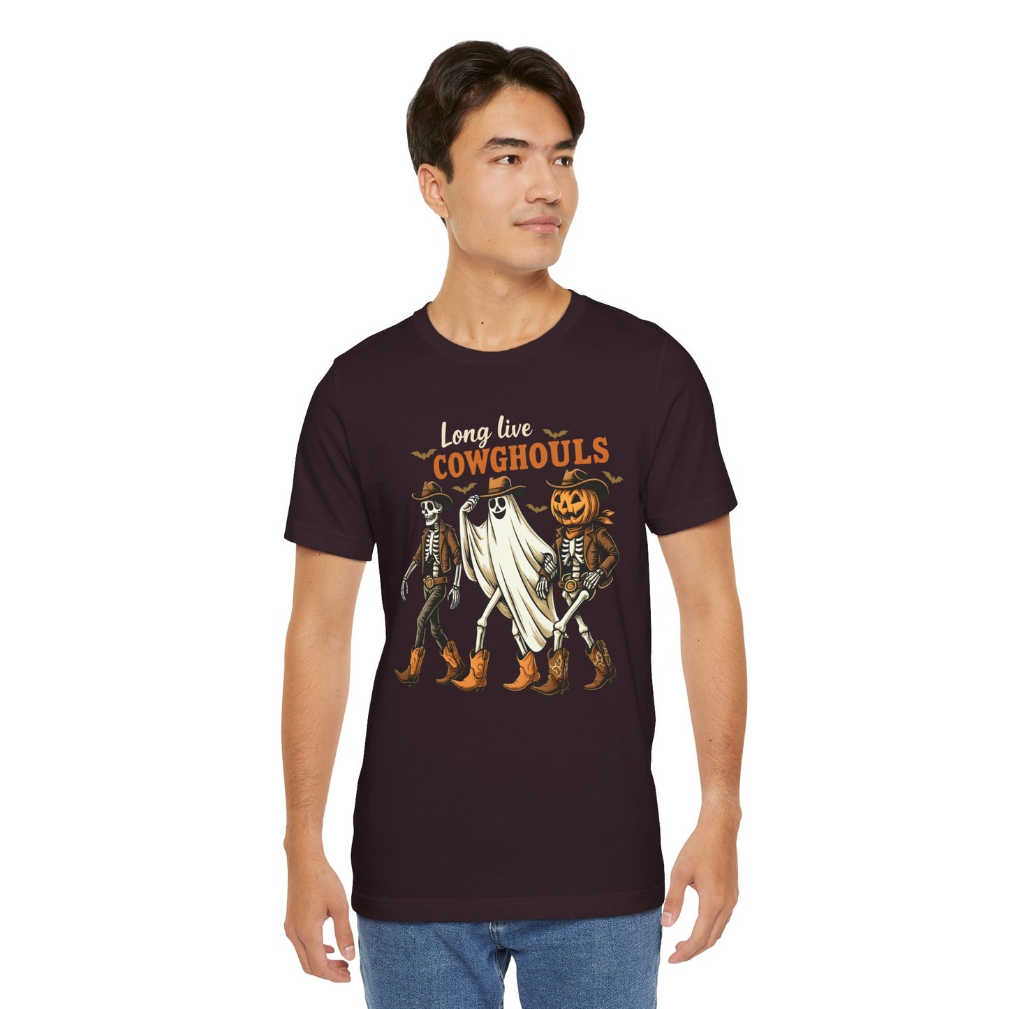 Long Live Cowghouls Shirt Western Halloween Skeleton Ghost Pumpkin Tee, Spooky Cowgirl Fall Outfit