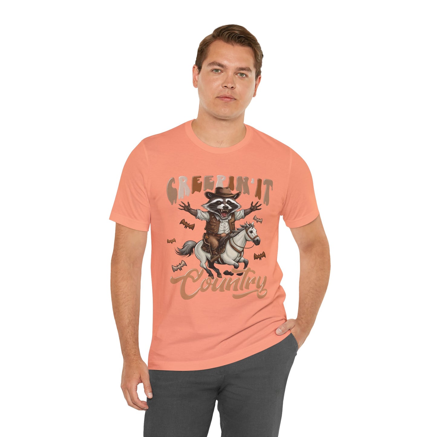 Creepin It Country Creepy Raccoon Halloween Horse Ride Howdy T-Shirt