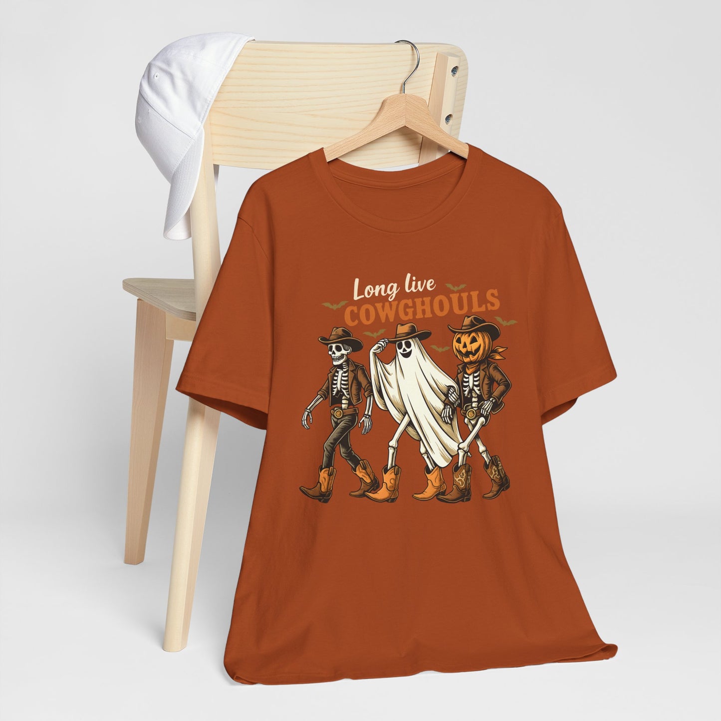 Long Live Cowghouls Shirt Western Halloween Skeleton Ghost Pumpkin Tee, Spooky Cowgirl Fall Outfit