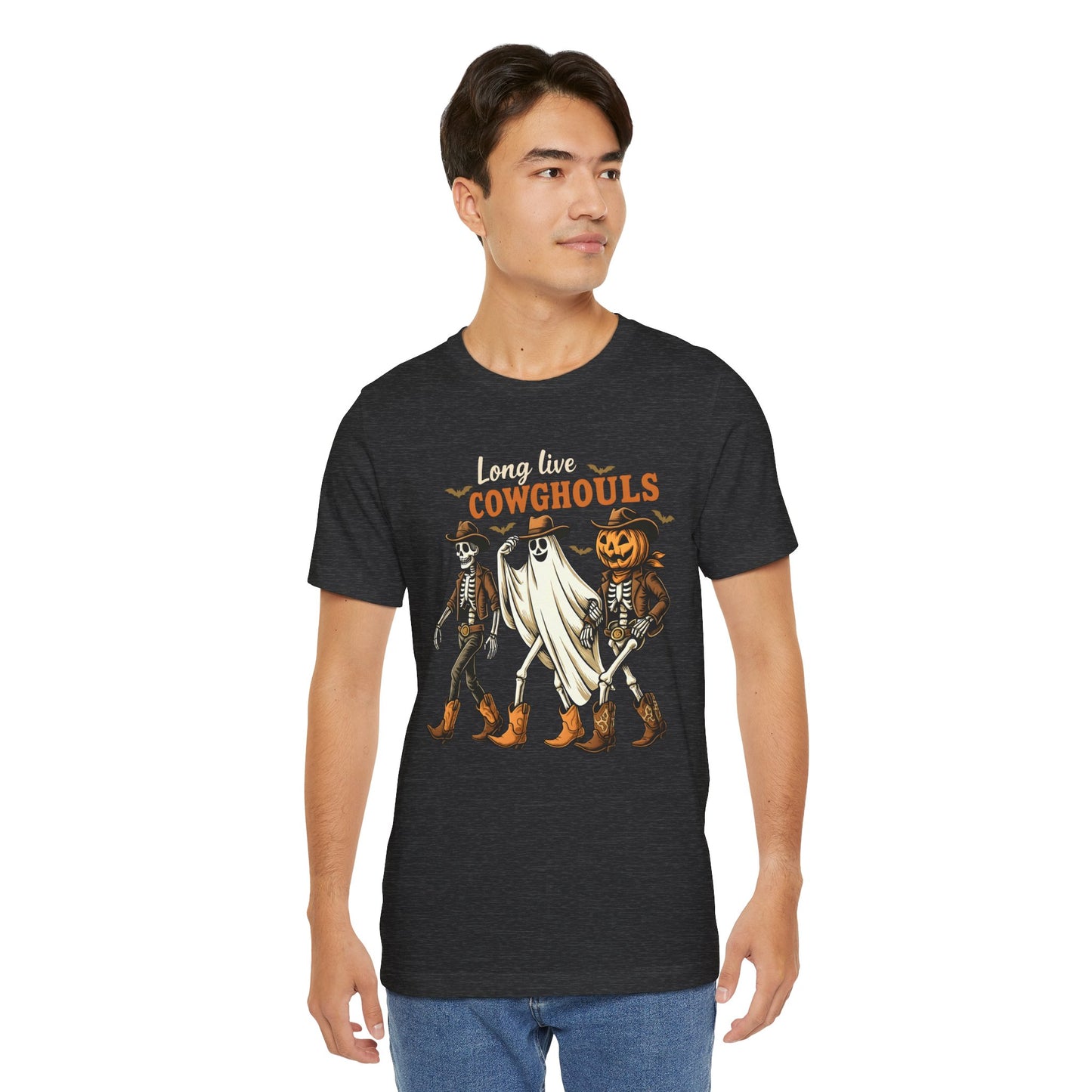Long Live Cowghouls Shirt Western Halloween Skeleton Ghost Pumpkin Tee, Spooky Cowgirl Fall Outfit