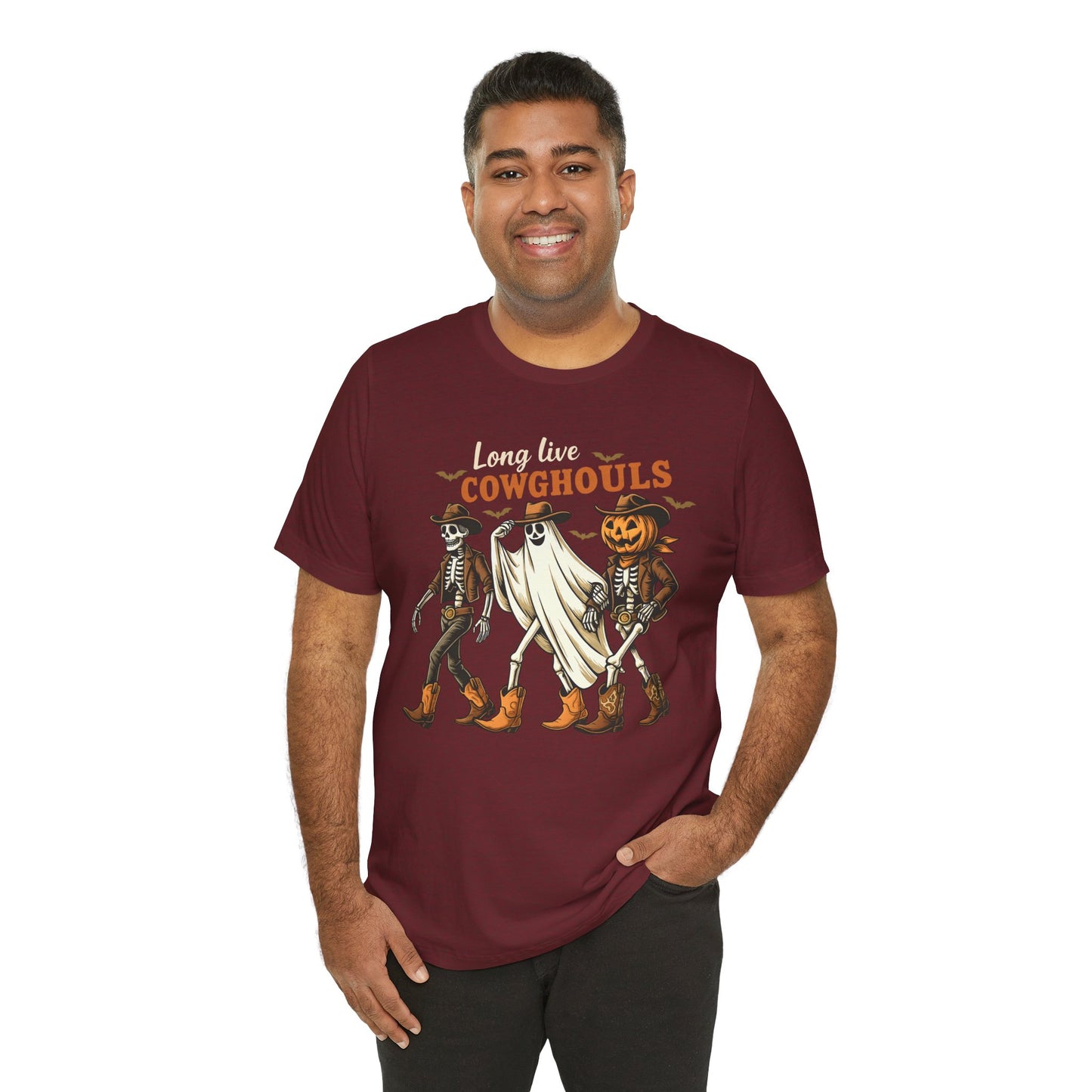 Long Live Cowghouls Shirt Western Halloween Skeleton Ghost Pumpkin Tee, Spooky Cowgirl Fall Outfit
