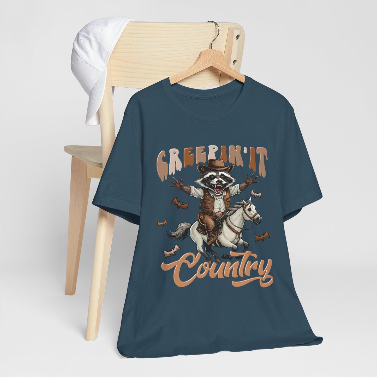Creepin It Country Creepy Raccoon Halloween Horse Ride Howdy T-Shirt