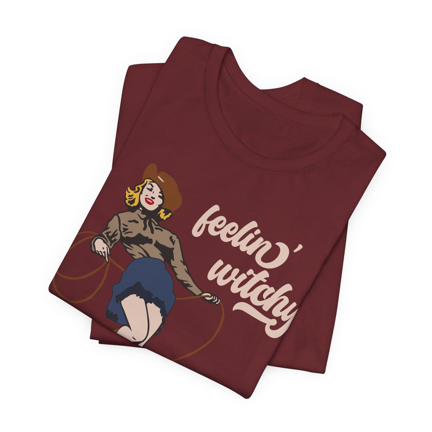 Feeling Witchy Shirt – Vintage Pin-Up Girl & Black Cat Halloween Tee