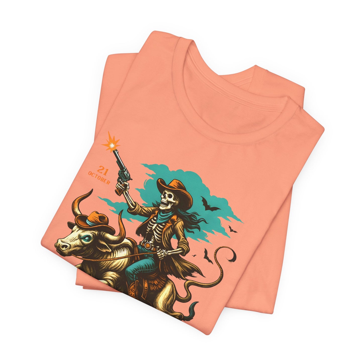Spooky Rodeo Shirt Skeleton Cowboy Halloween Tee, Western Bull Rider Graphic for Fall