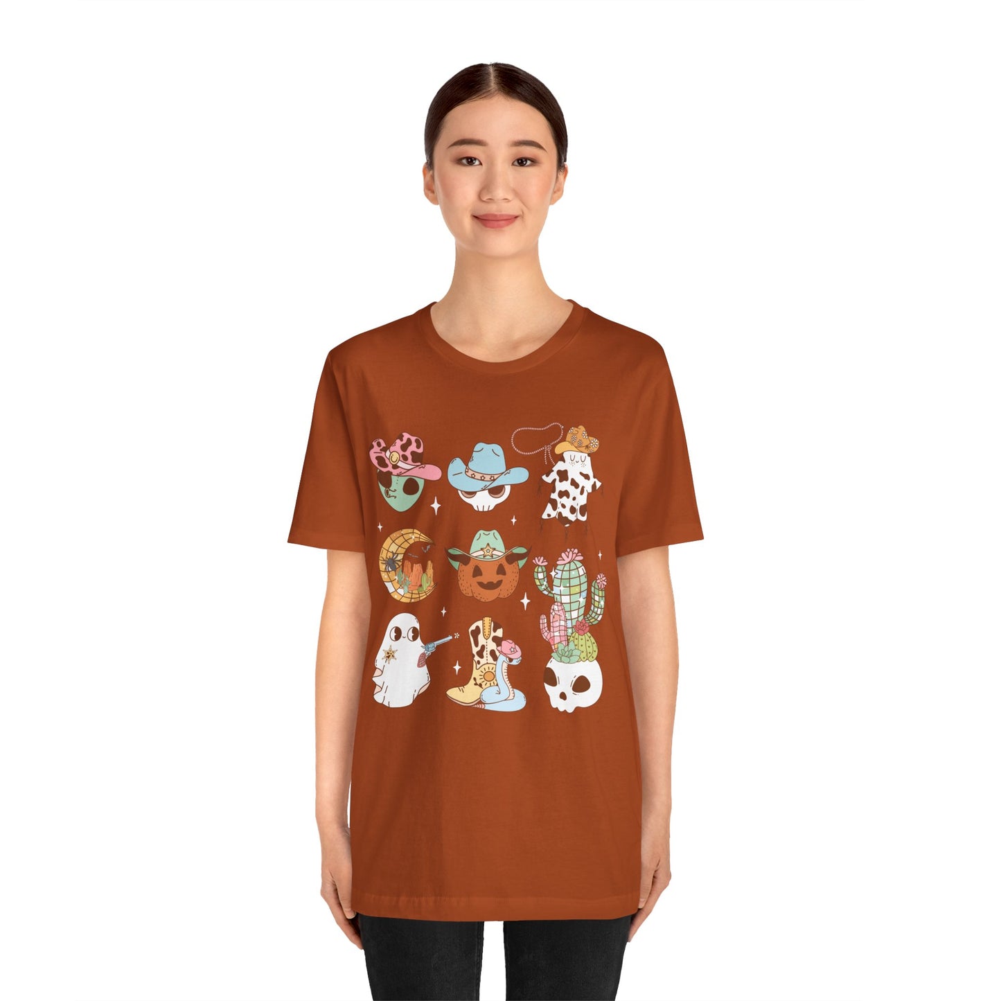 Western Halloween Cowboy Alien Rodeo Skull Spooky Ghost Kids T-Shirt
